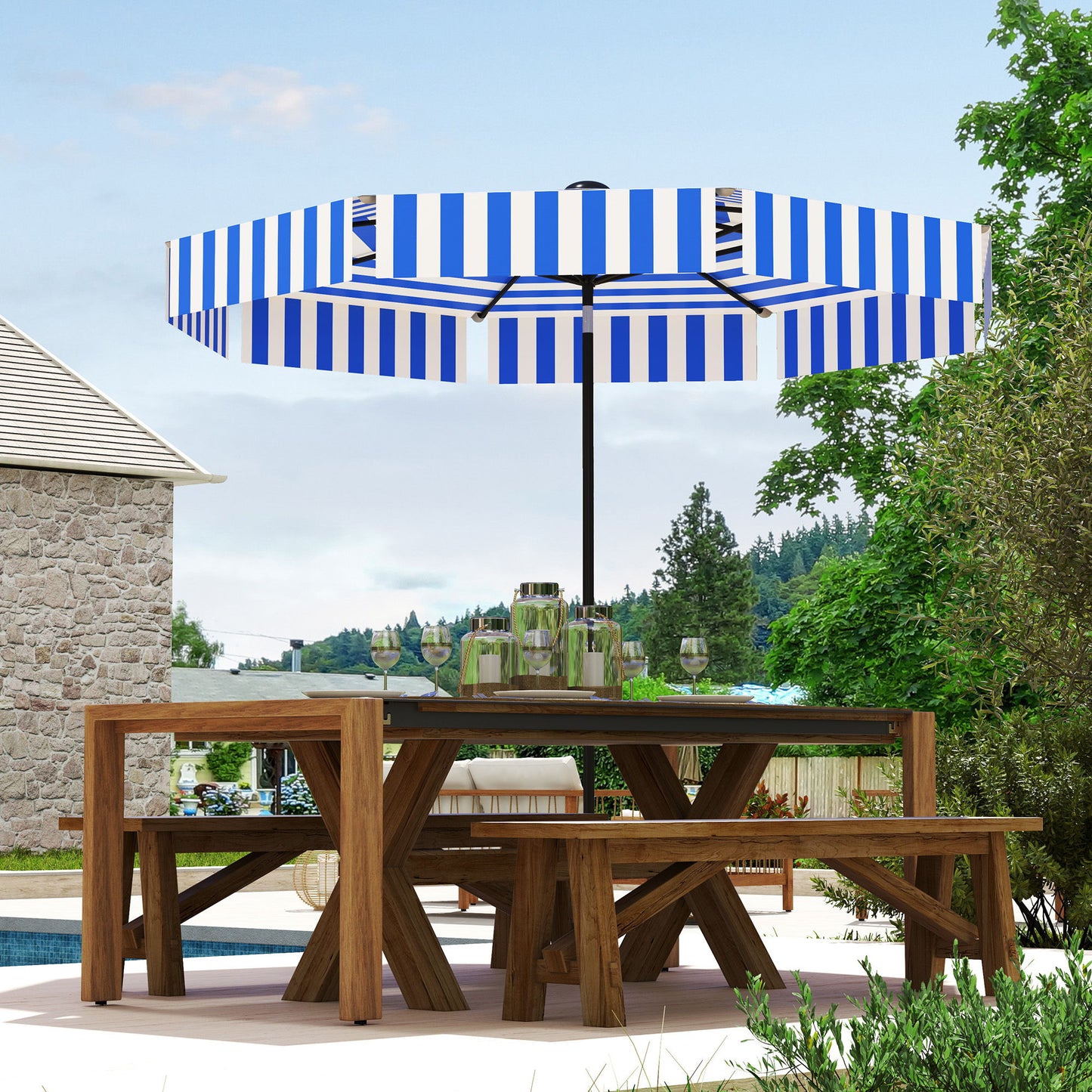 8.7FT Tilting Patio Umbrella with 8 Ribs, Crank Handle, Air Vent for Outdoor, Garden and Pool, Navy Blue