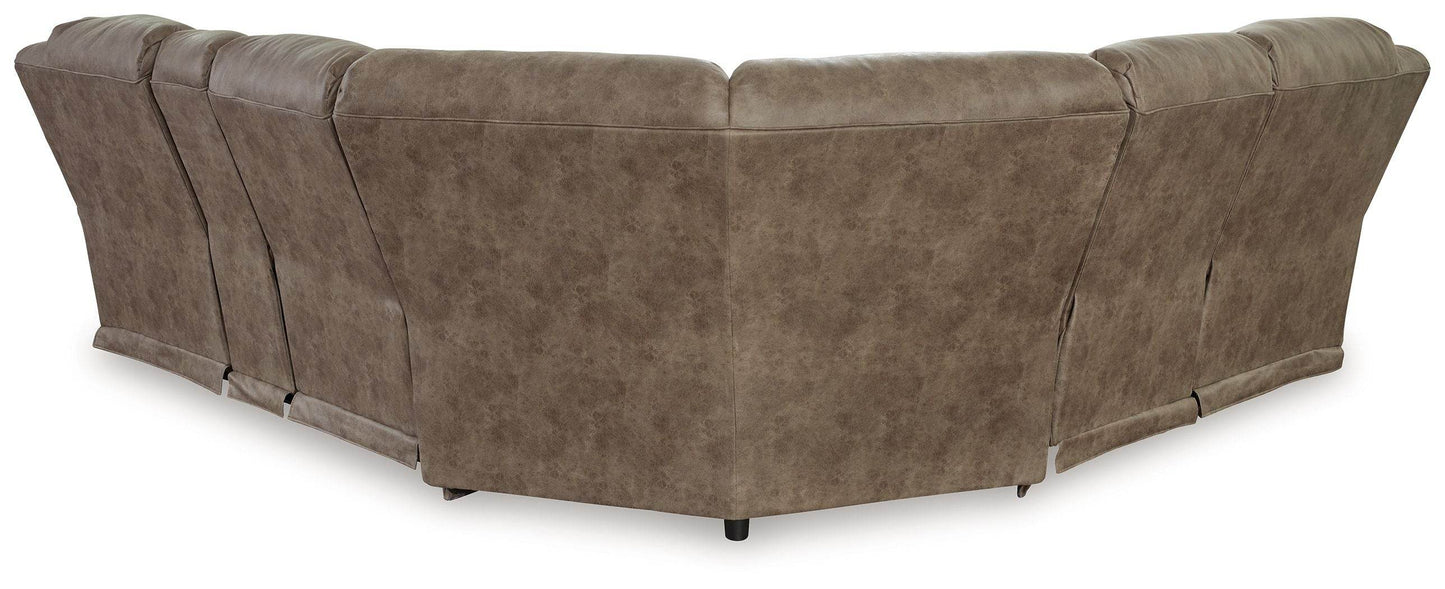 Ravenel - Fossil - 3-Piece Power Reclining Sectional With Raf Power Reclining Loveseat With Console - Faux Leather - Forward Furniture