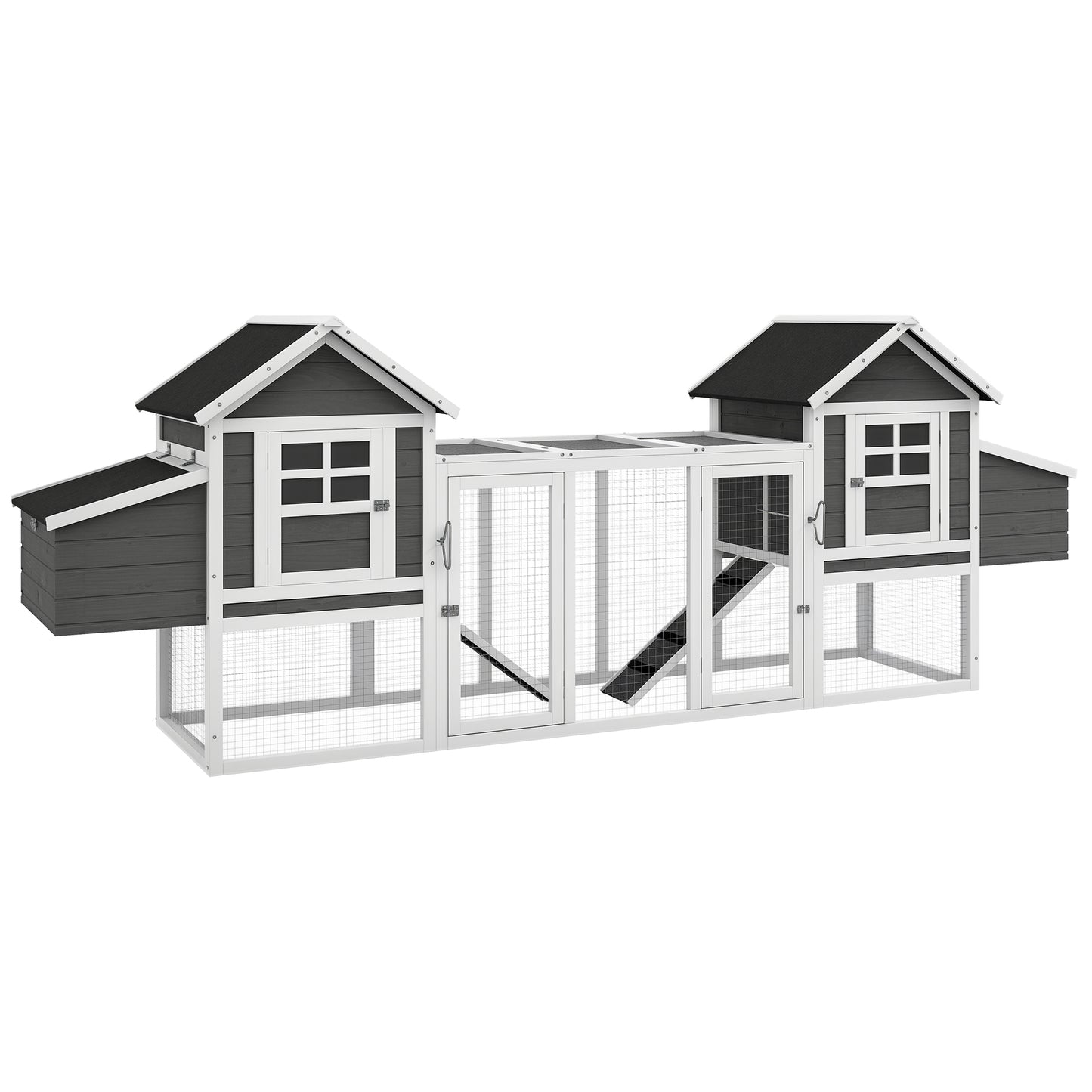 123" Extra Large Chicken Coop Wooden Poultry House Rabbit Hutch Hen Backyard with Run Ramps and Nesting Boxes, Grey