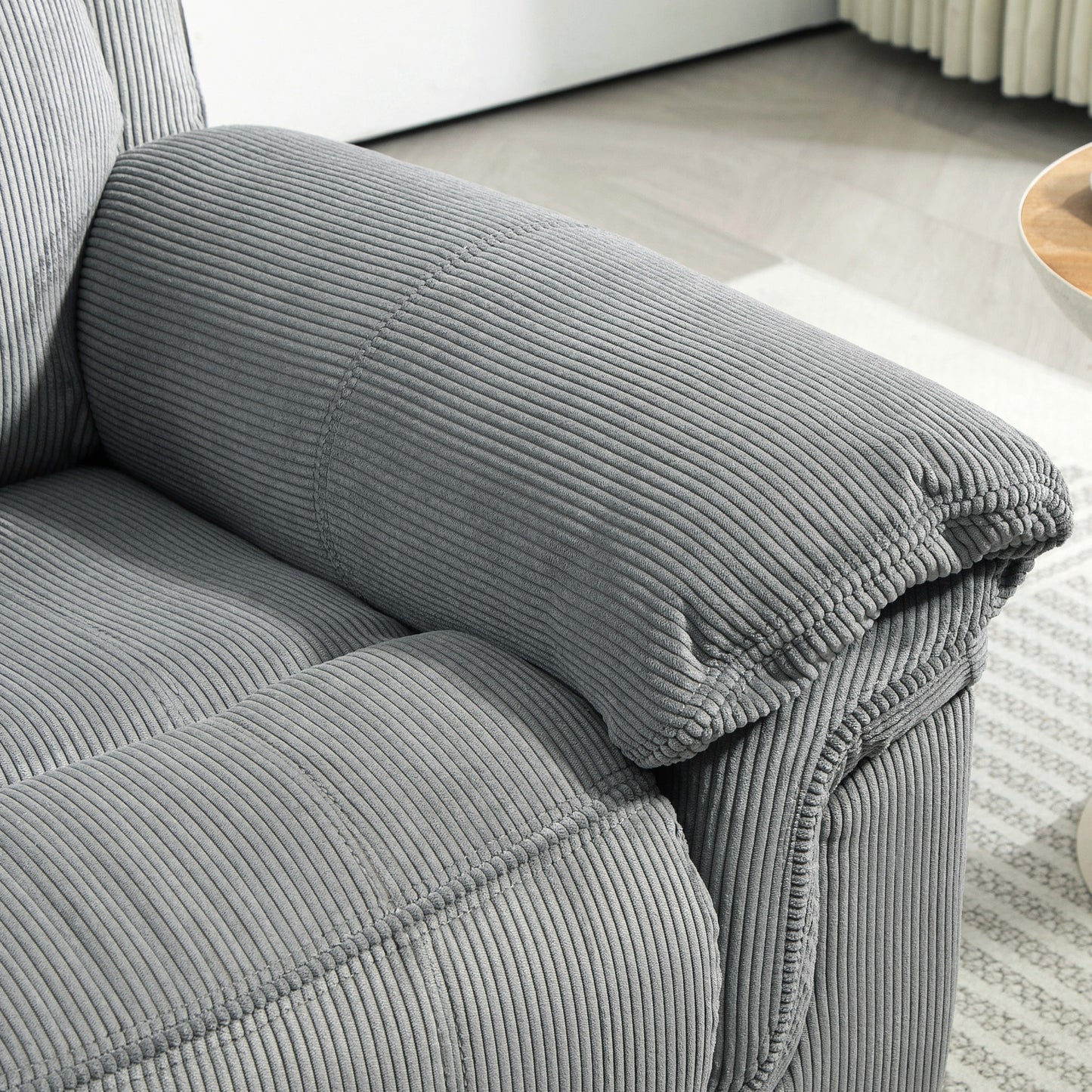 Manual Recliner Chair with Vibration Massage, Side Pockets, Corduroy Reclining Chair for Living Room, Grey