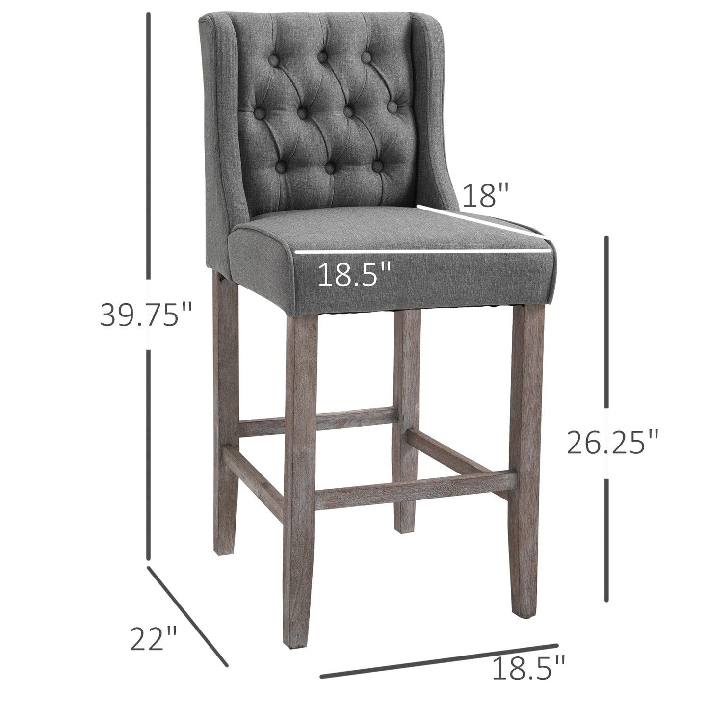 Set of 2 40" Tufted Bar Stools - Grey