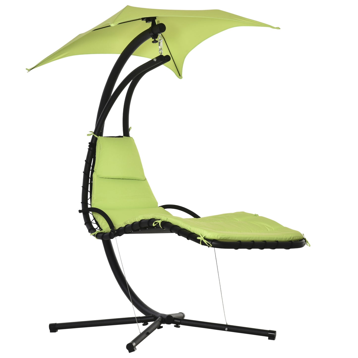 Outdoor Hammock Chair with Stand, Floating Chaise Lounge Chair with Soft Padded Cushion, Hanging Hammock Swing Reclining Seat with Canopy Umbrella, Green