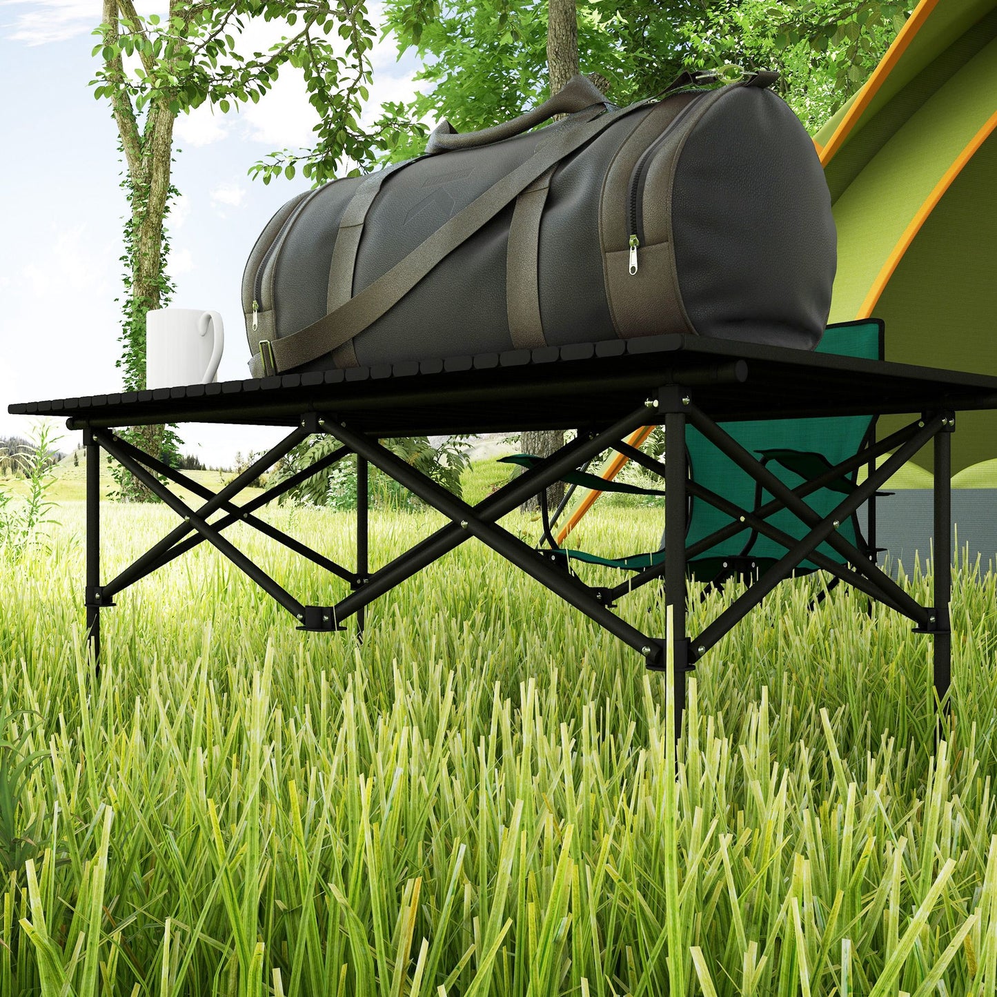 Folding Camping Table with Roll up Top and Carry Bag, Portable Picnic Table for Camping, Picnic, Hiking, Black