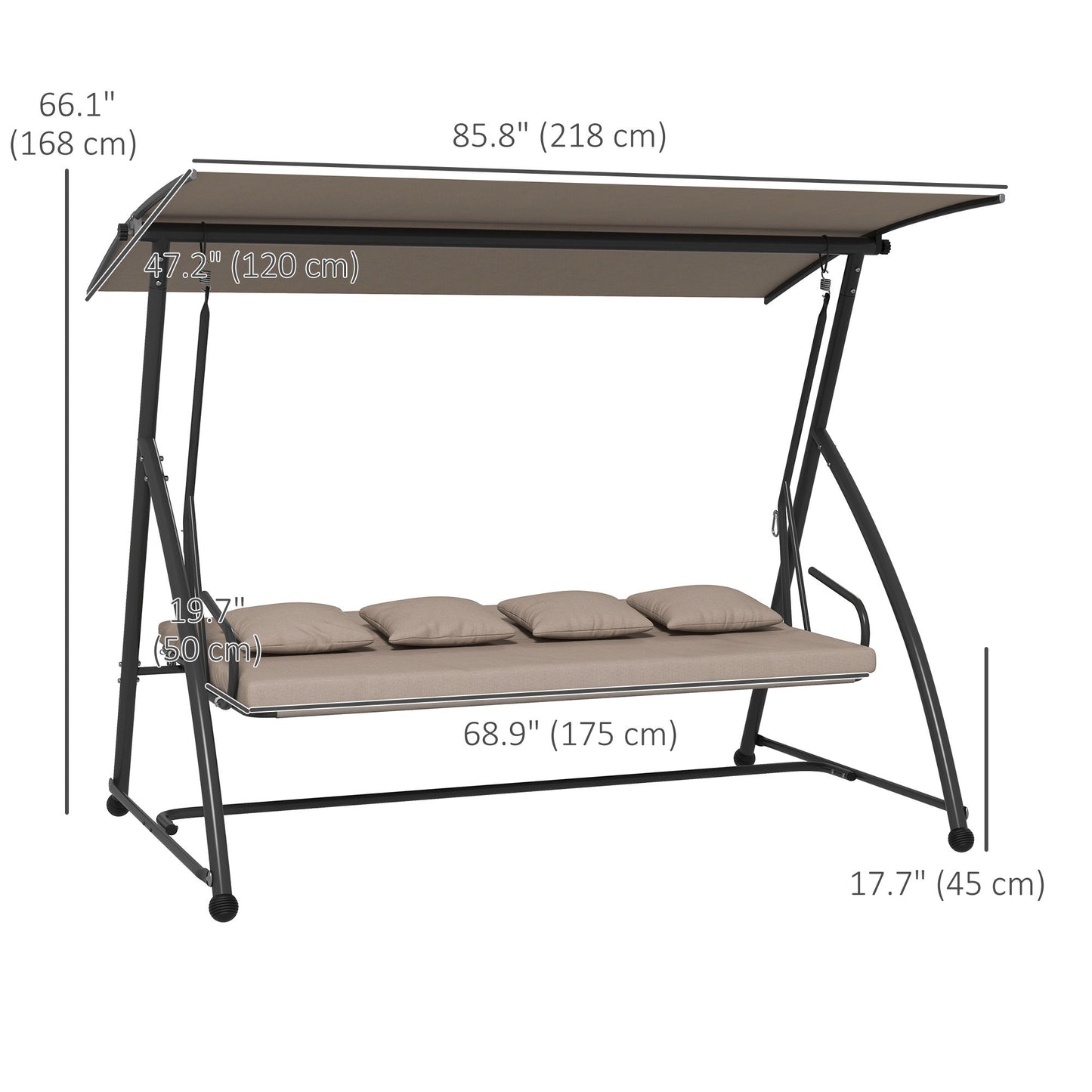 3 Seater Porch Swing Convertible Swing Chair Bed Cushioned Light Brown