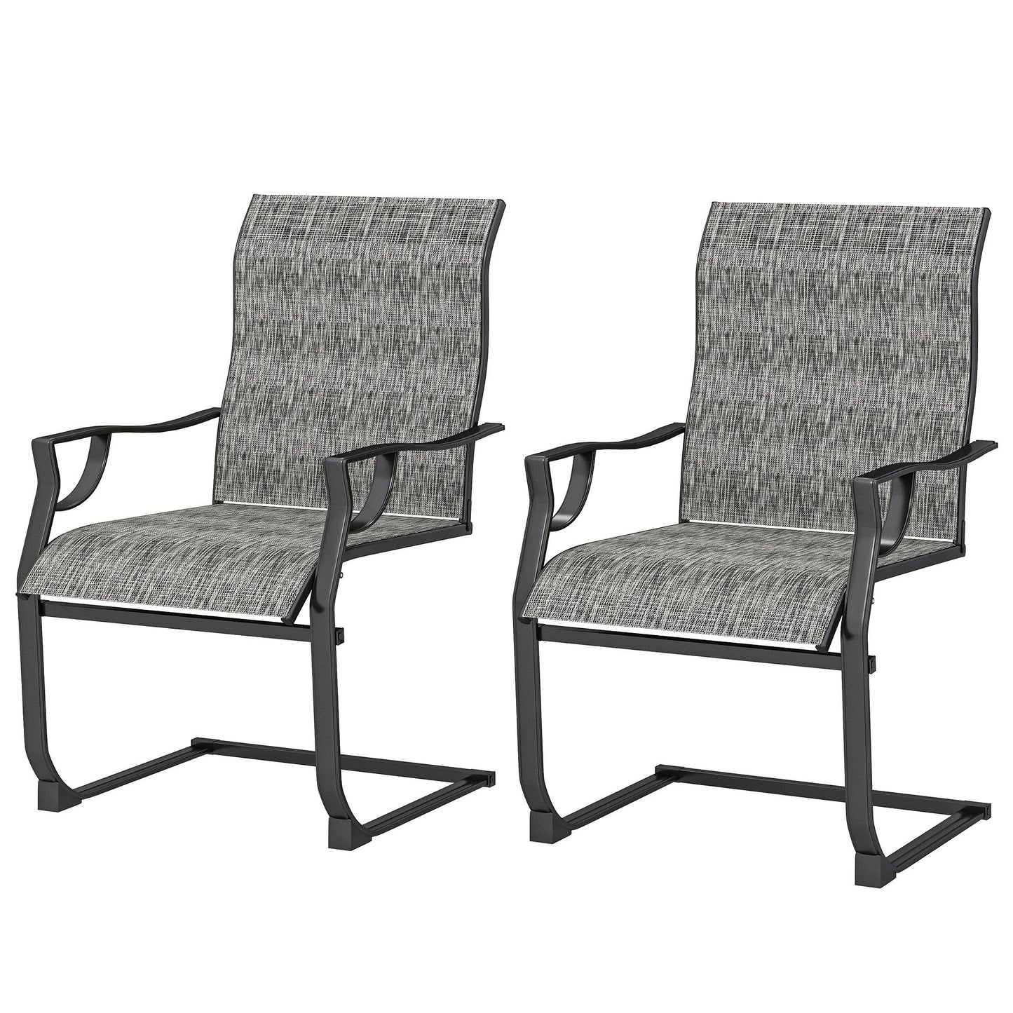 C Spring Motion Patio Chairs Set of 2 with Curved High Backrest, Armrest, All Weather Breathable Fabric, Metal Frame