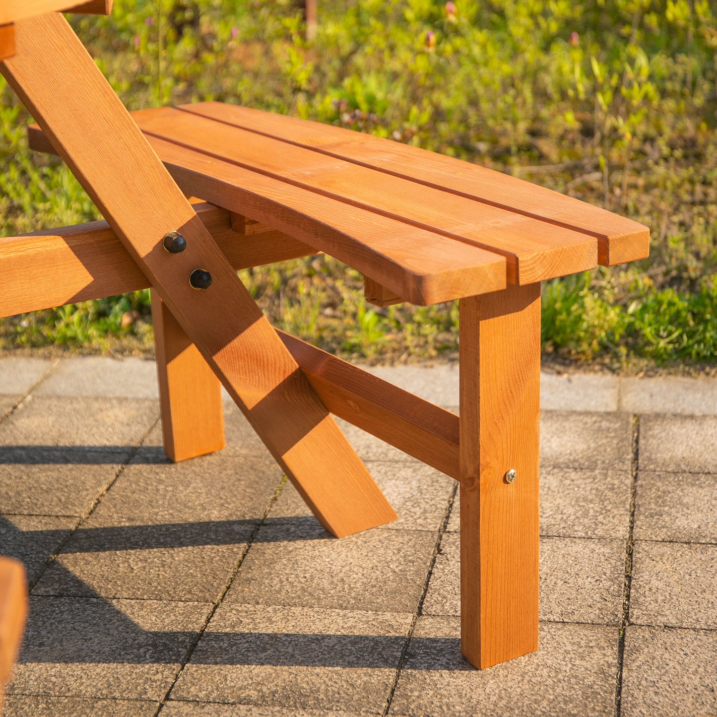 6 Person Round Picnic Table Bench Set with Umbrella Hole, Wood Patio Table with 3 Built-in Benches for Garden, Deck, Backyard, Brown