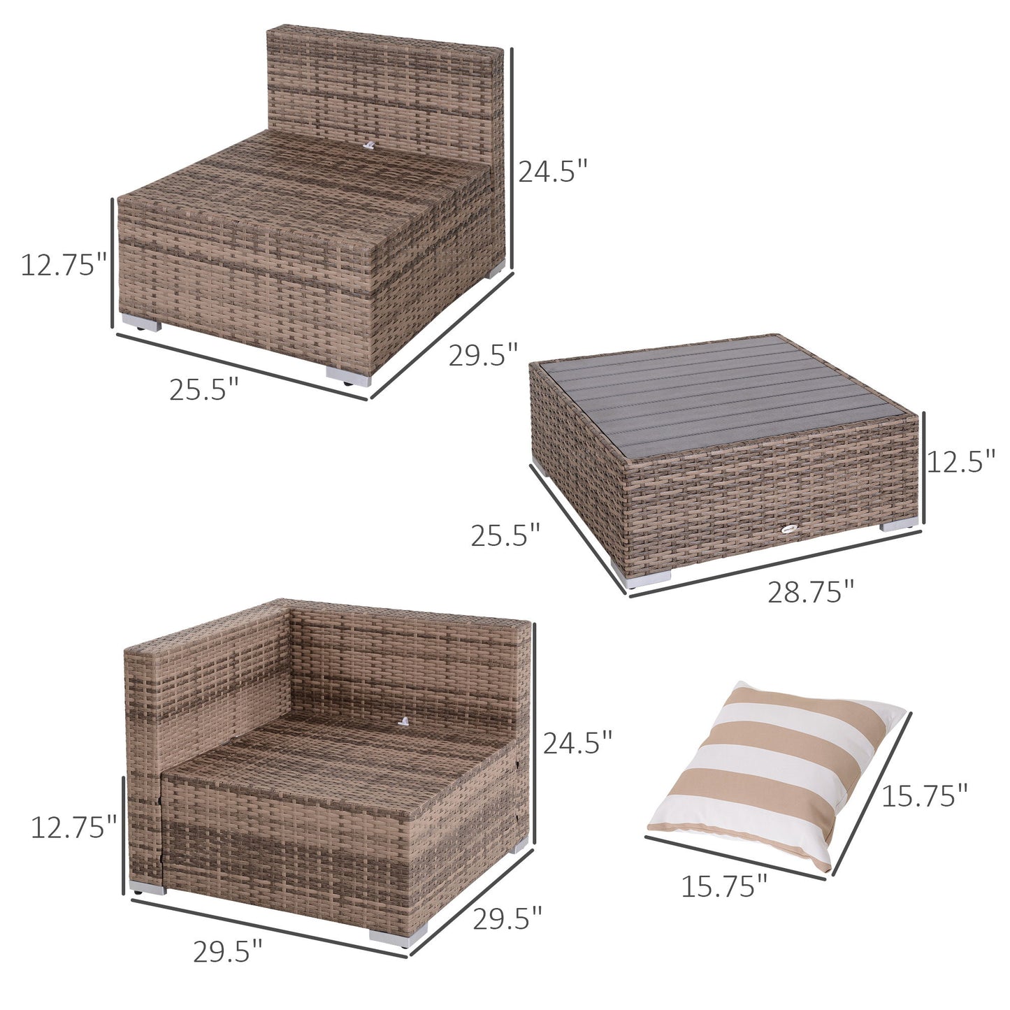 7 Pieces Patio Furniture Set, Rattan Conversation Set Garden Wicker Sofa Set with Washable Cushions and Coffee Table, All Weather PE Rattan Sectional Sofa, Grey