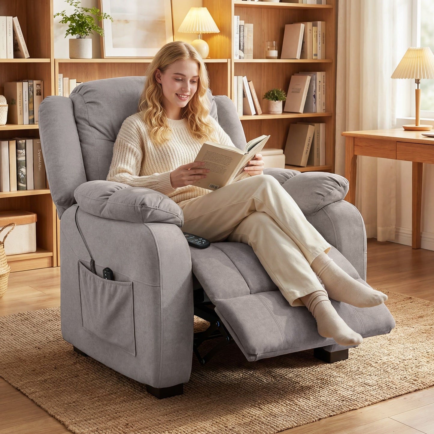 Power Massage Recliner with 2 Memory Positions - Brown