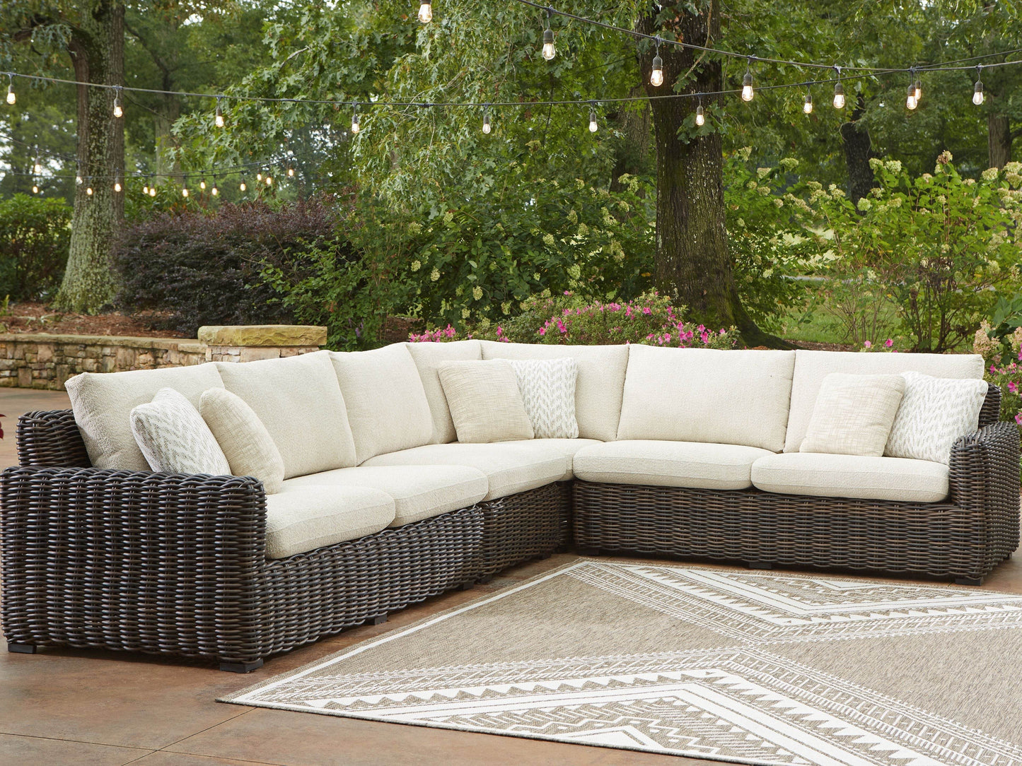 Kimora - Beige / Dark Brown - 4-Piece Outdoor Sectional - Forward Furniture