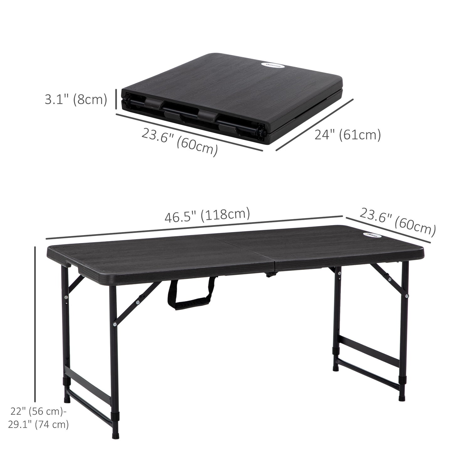 Foldable Patio Dining Table for 4, Height Adjustable Outdoor Table for Garden Lawn Backyard, Dark Grey