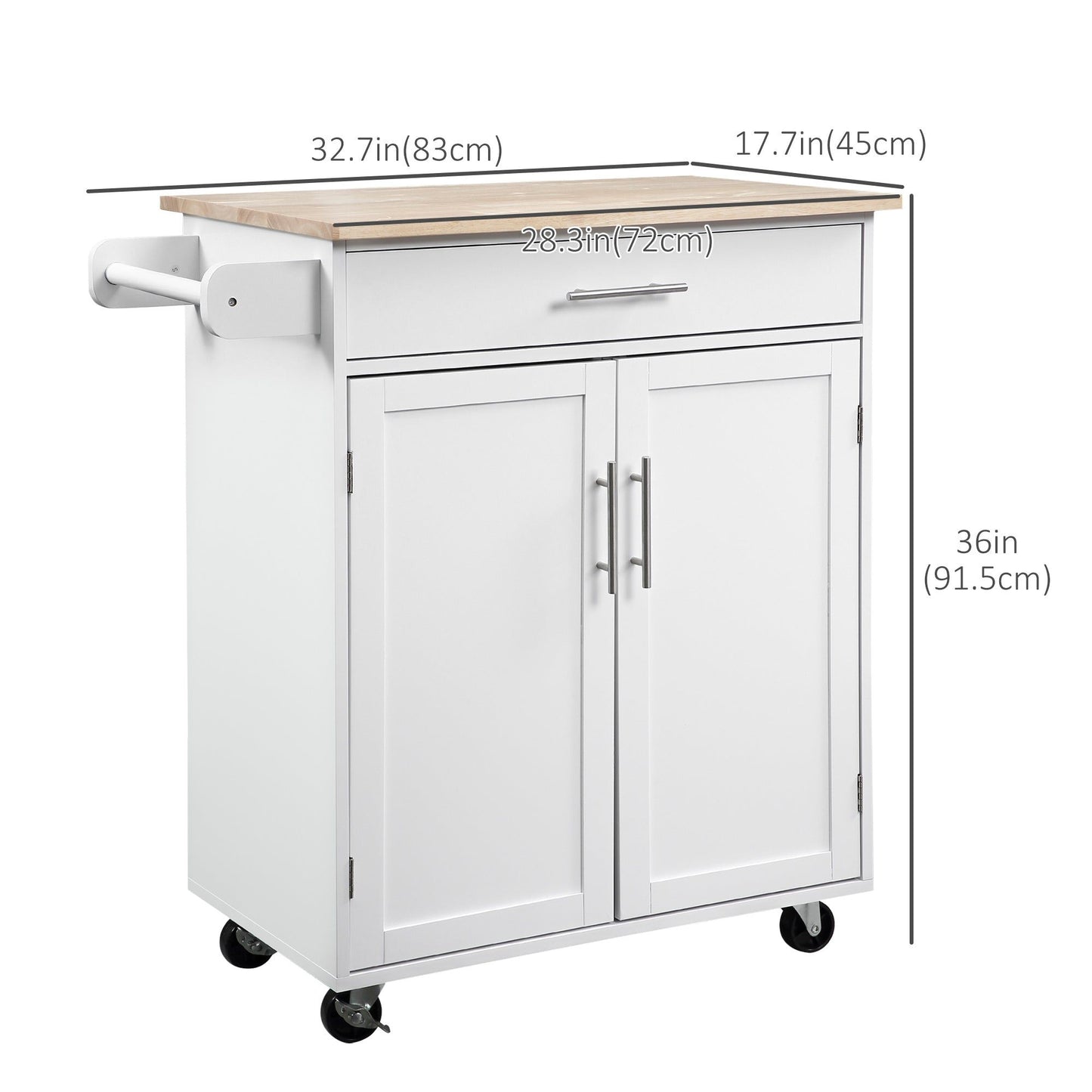 Mobile Kitchen Island Cart with Drawer - White