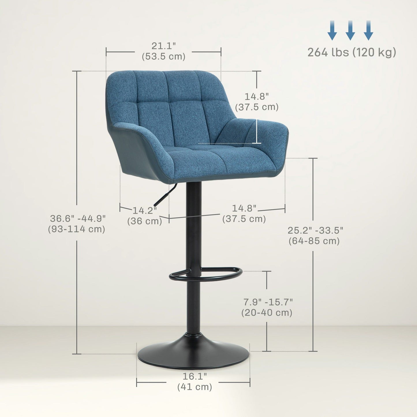 Swivel Bar Stools Set of 2, Adjustable PU Leather - Dark Blue