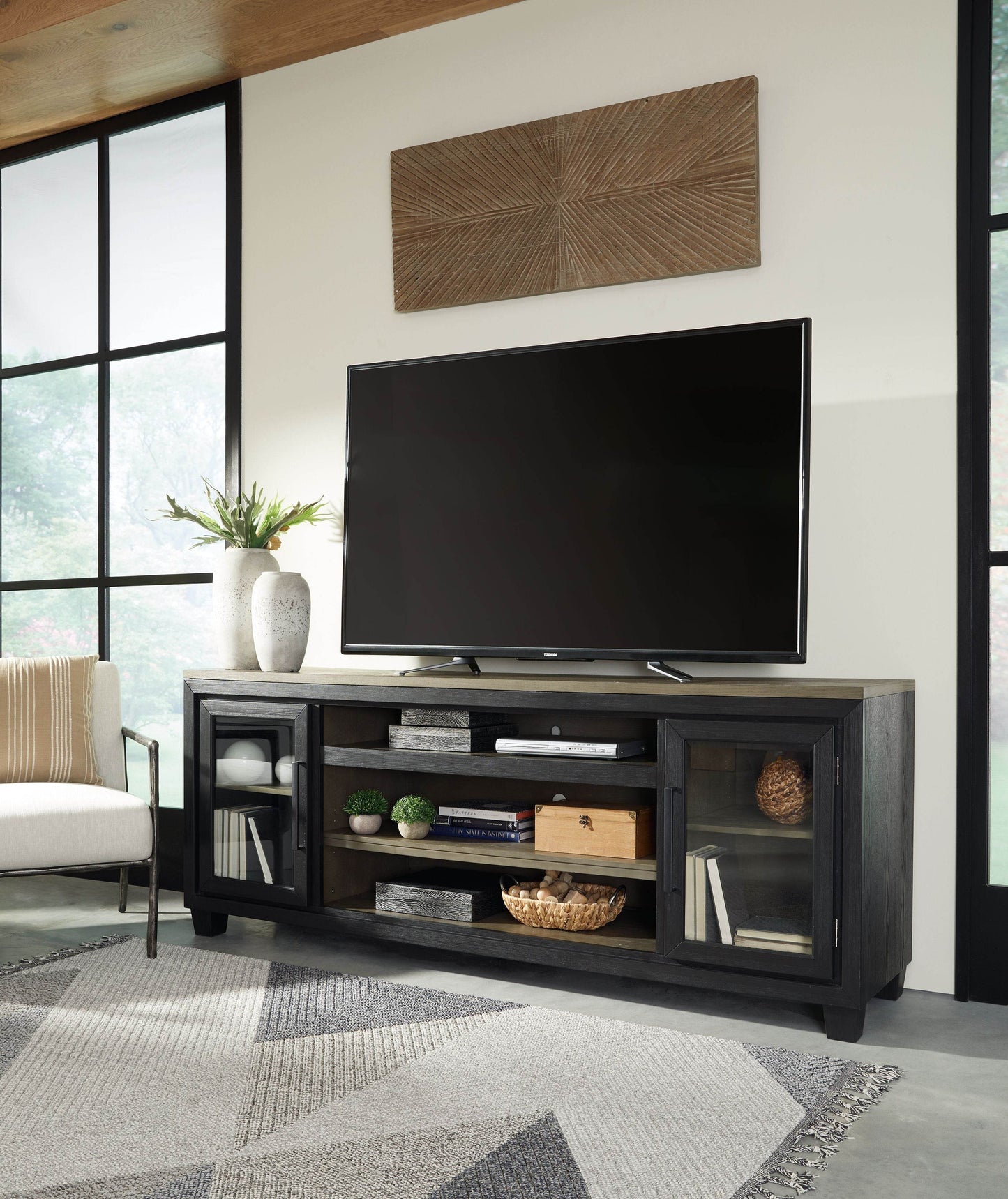 Foyland - Black / Brown - XL TV Stand w/Fireplace Option - Forward Furniture