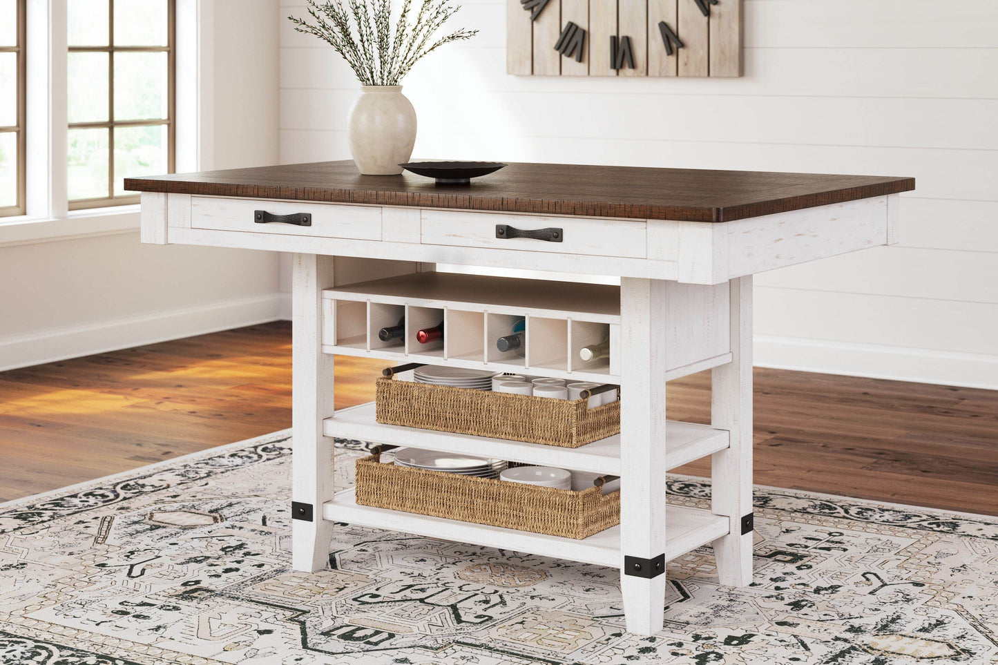 Valebeck - White / Brown - 5 Pc. - Counter Table With Wine Rack, 4 Swivel Stools - Forward Furniture