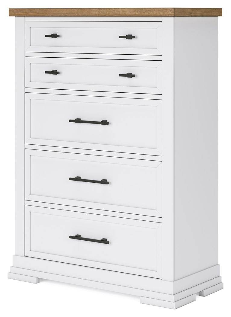 Ashbryn - White / Natural - Five Drawer Chest - Forward Furniture