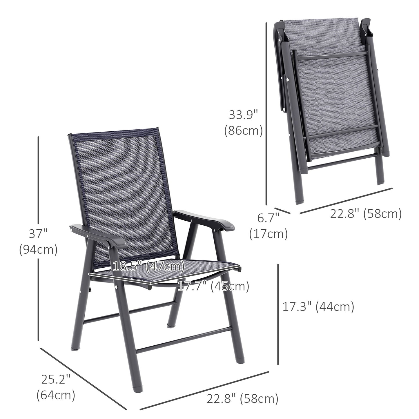 4-Piece Folding Chair Set for Relaxing on Patio Balcony Garden, Comfortable Outdoor Furniture with Armrests, Dark Grey