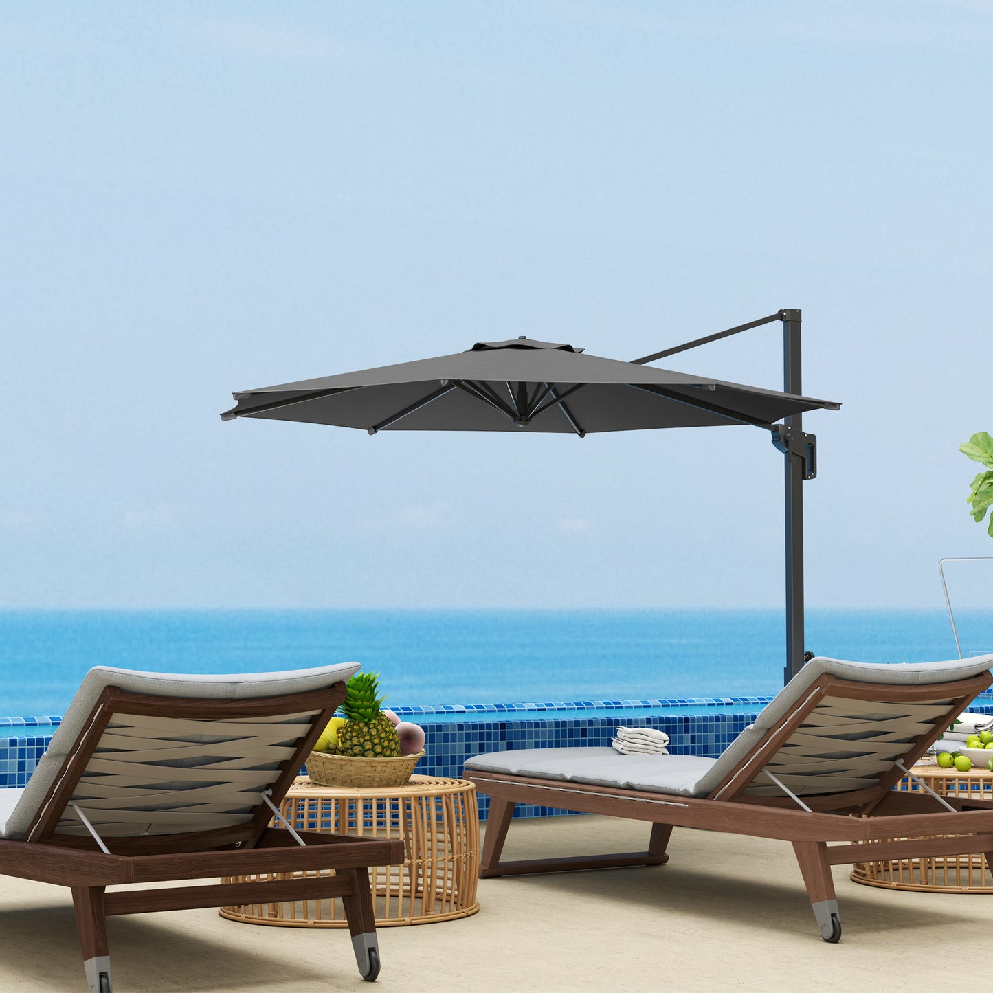10' Offset Patio Umbrella Cantilever Umbrella with Aluminium Pole 360° Rotation and Tilt Adjustment, Grey