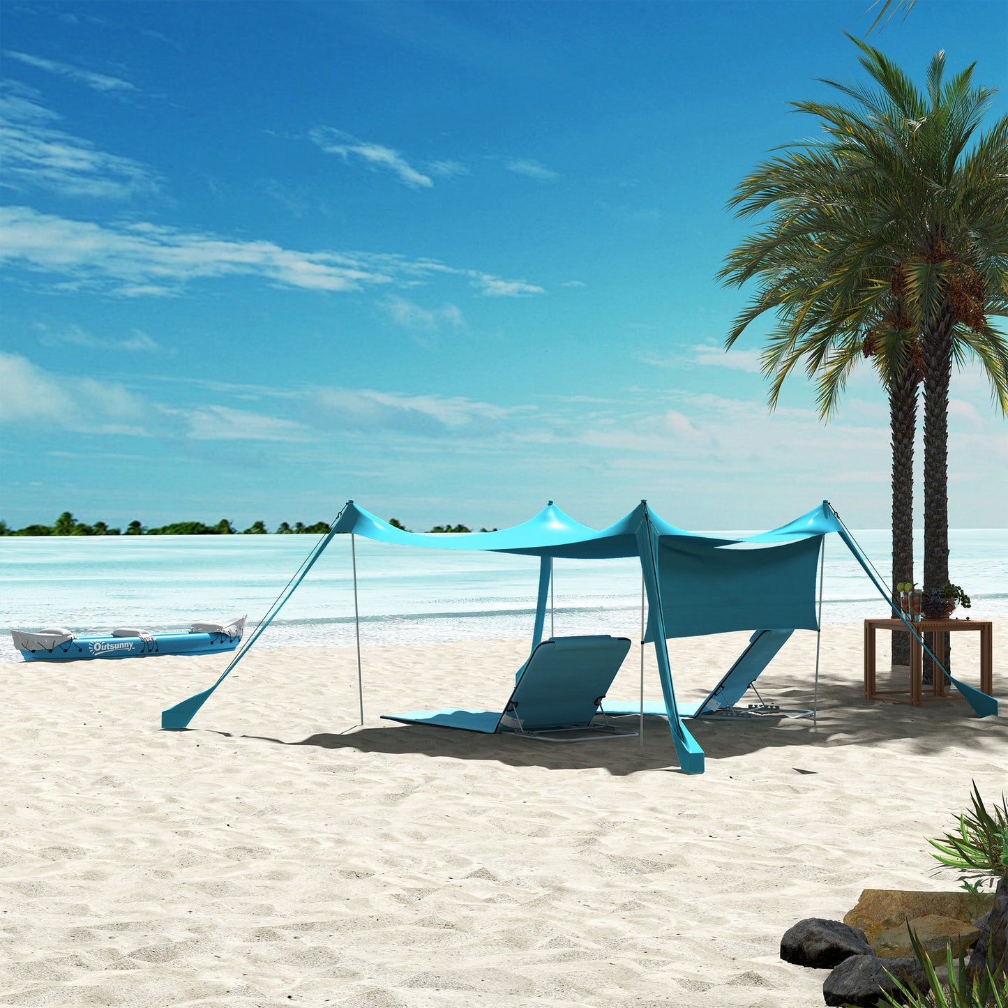 2 Pieces Beach Lounge Chair, Outdoor Folding Chaise Lounge Set w/ Pillow for Sunbath, Snap, Blue