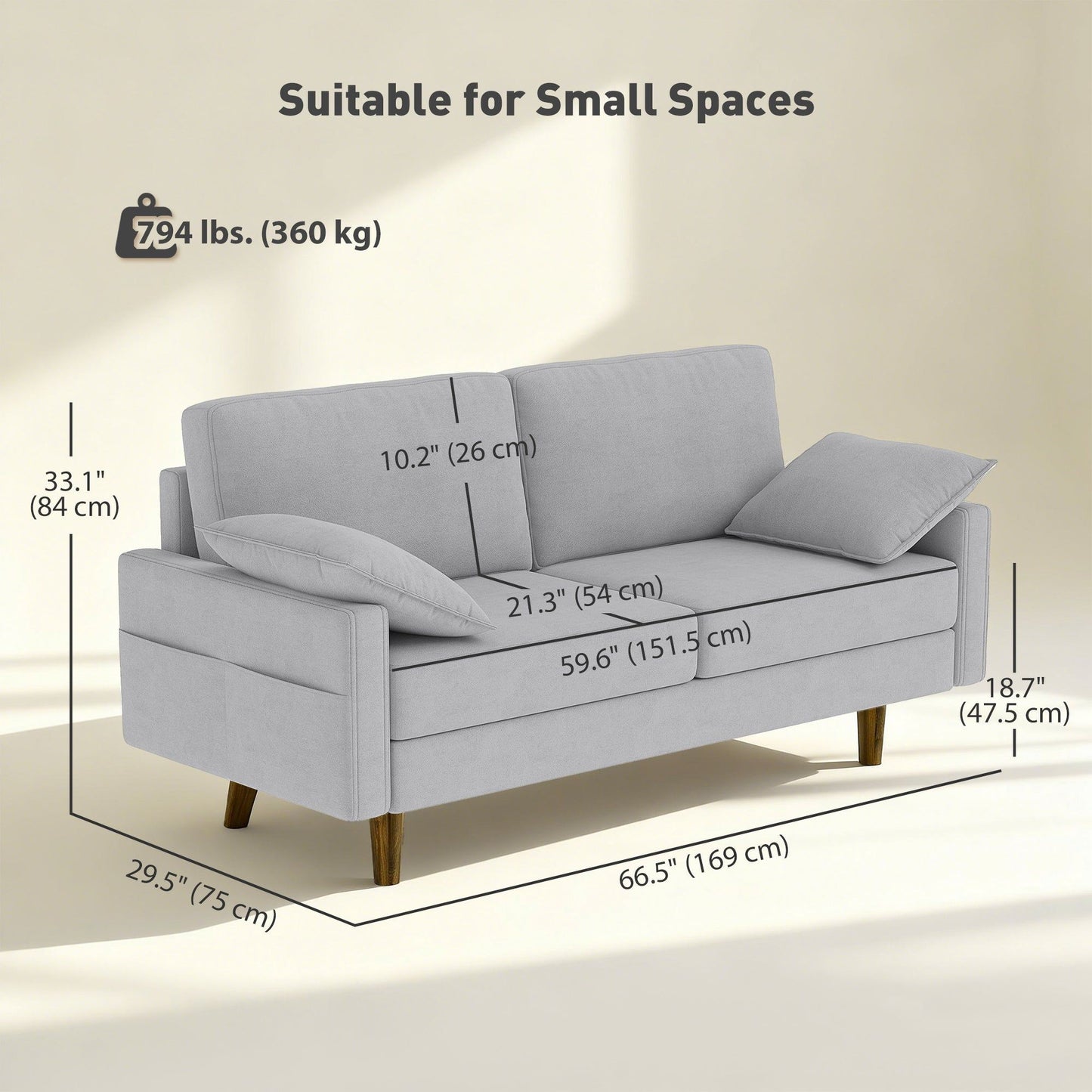 3-Seater Velvet Sofa with Spring Cushions - Grey