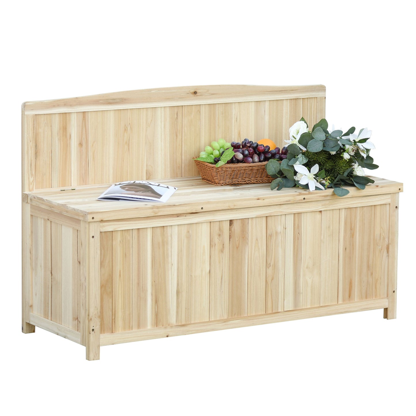 Wooden Outdoor Garden Bench with Storage Box, Outdoor Patio Seating, 45.3" x 17.7" x 29.5", Natural