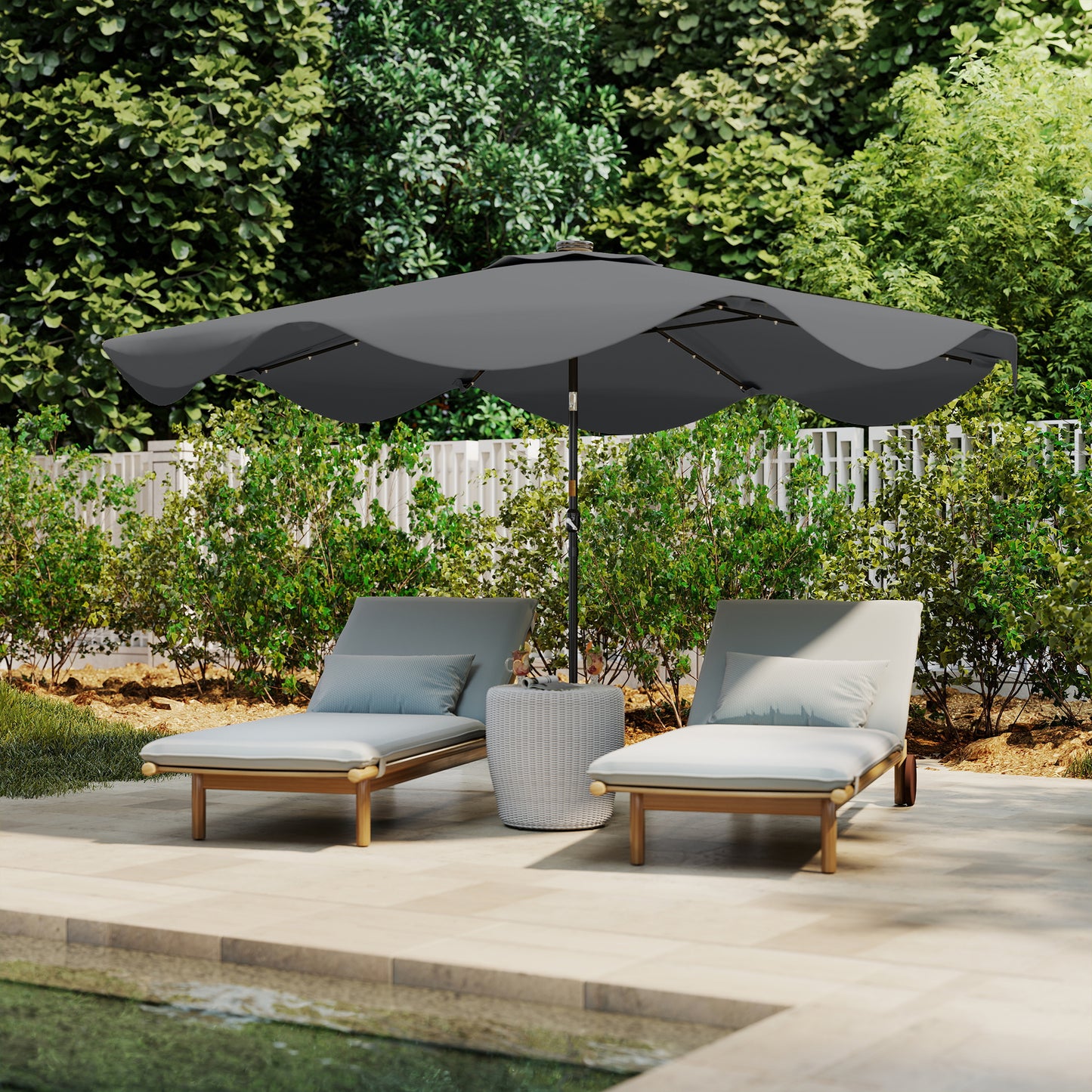 Solar Patio Umbrella with LED and Tilt, Outdoor Market Table Umbrella Parasol with Crank, 10 x 10 ft, Dark Grey