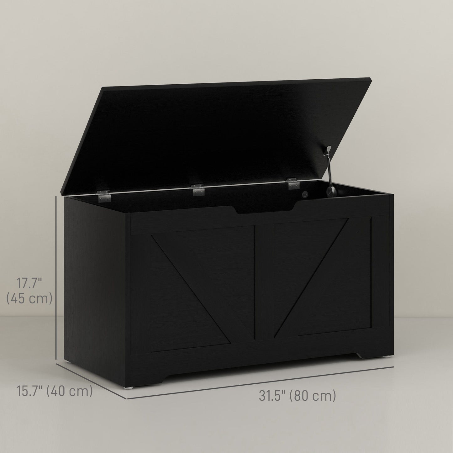 31.5 Inches Storage Chest, Storage Trunk with 2 Safety Hinges for Living Room, Black Wood Grain