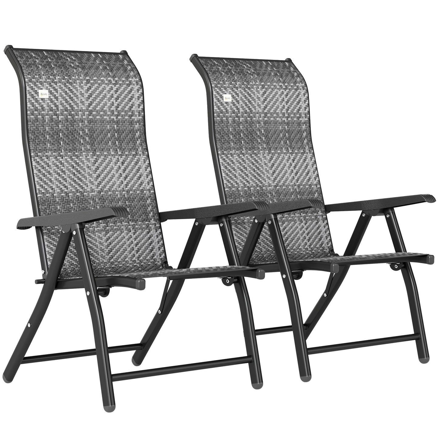 2PCs Outdoor Wicker Folding Chairs with Adjustable Backrest, Mixed Grey