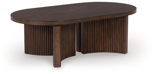 Korestone - Dark Brown - Oval Cocktail Table - Forward Furniture
