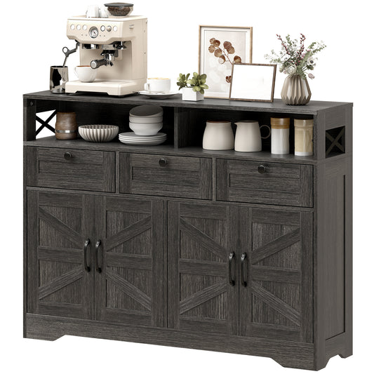 Sideboard Buffet Cabinet with 4 Doors and 3 Drawers - Dark Brown