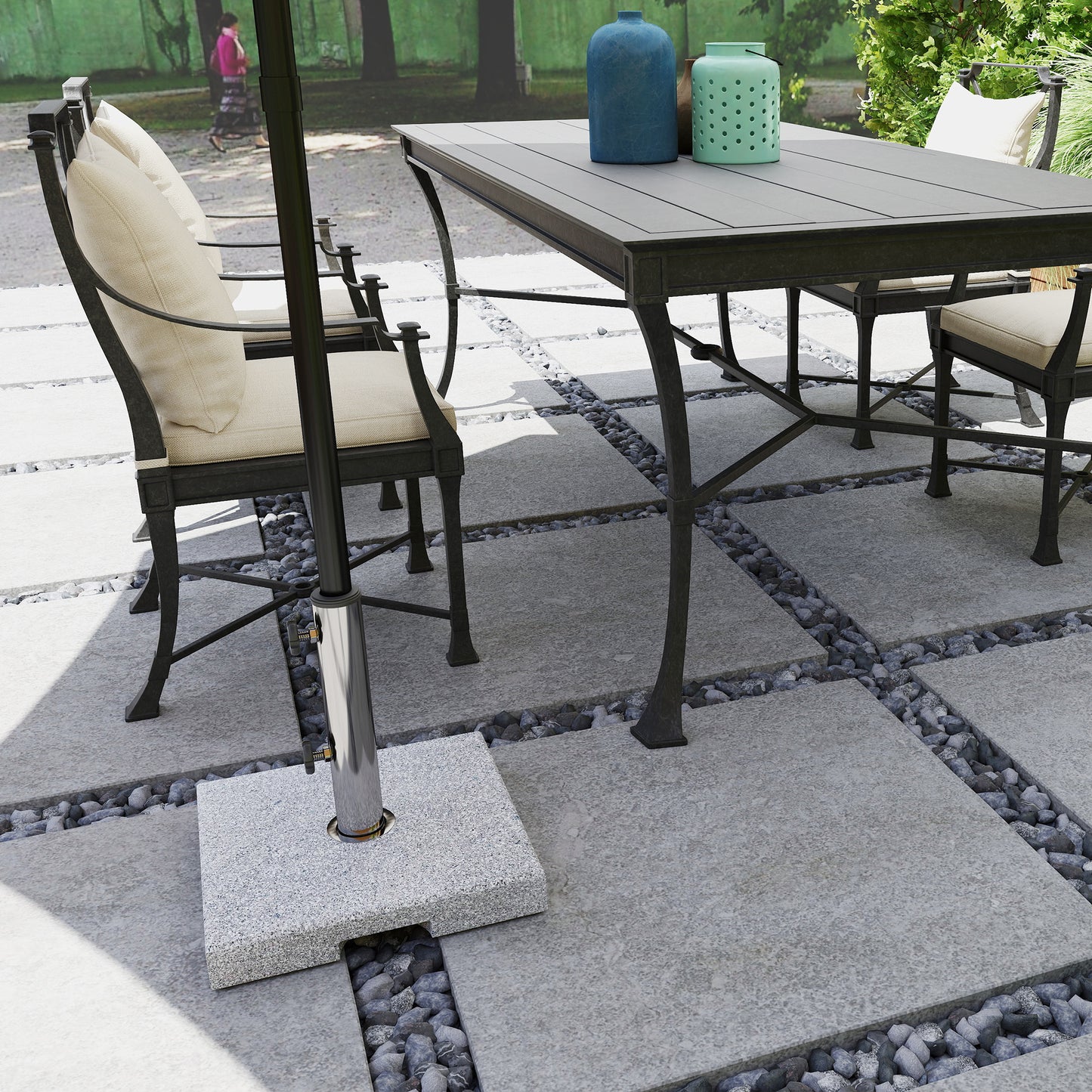 46 lbs Granite Square Patio Umbrella Base, Outdoor Umbrella Stand with Handles 2 Adjustable Knobs, Heavy Duty Patio Umbrella Stand for Garden Deck Poolside, Grey