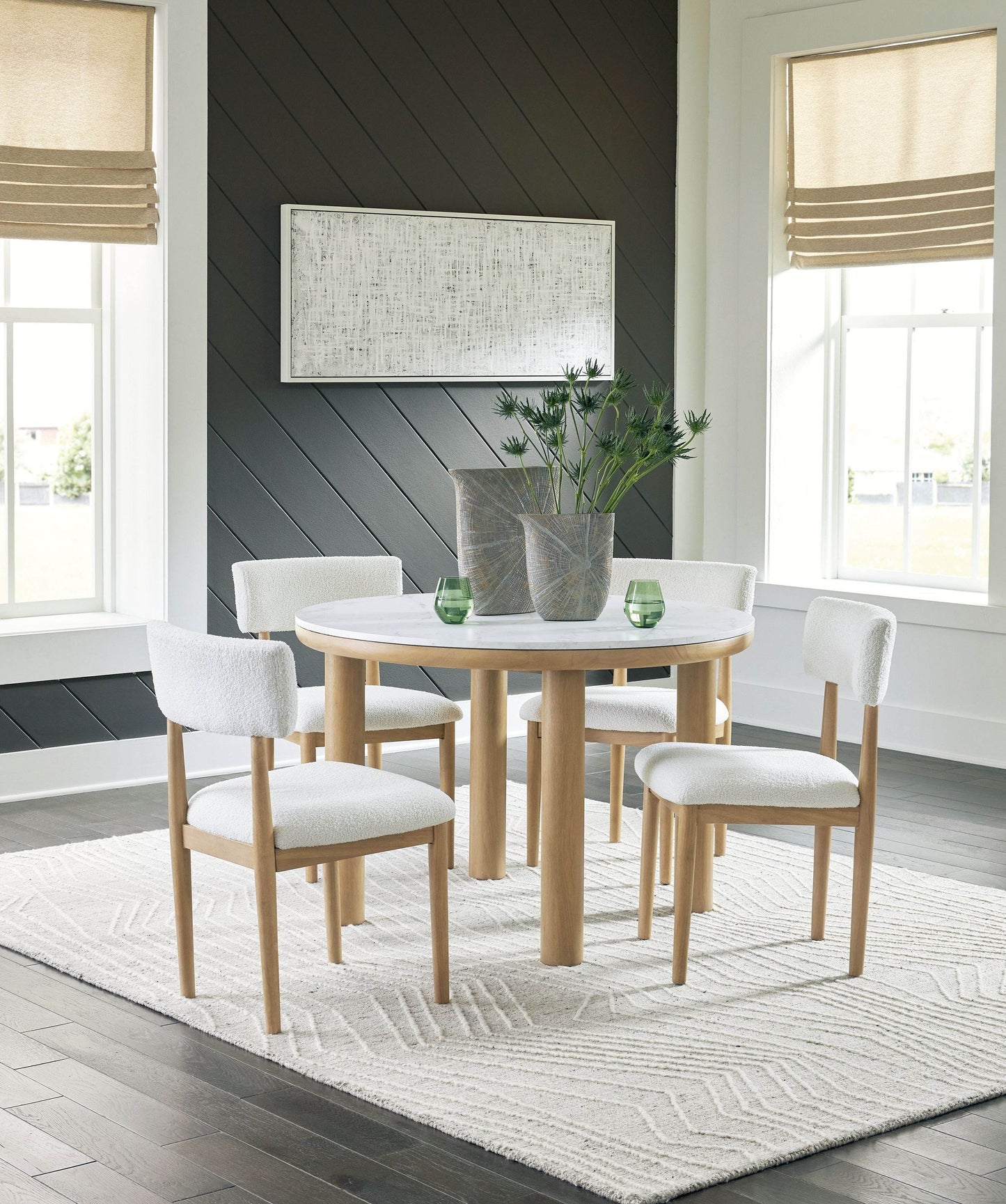Sawdyn - White / Light Brown - 5 Pc. - Round Dining Room Table, 4 Side Chairs - Forward Furniture