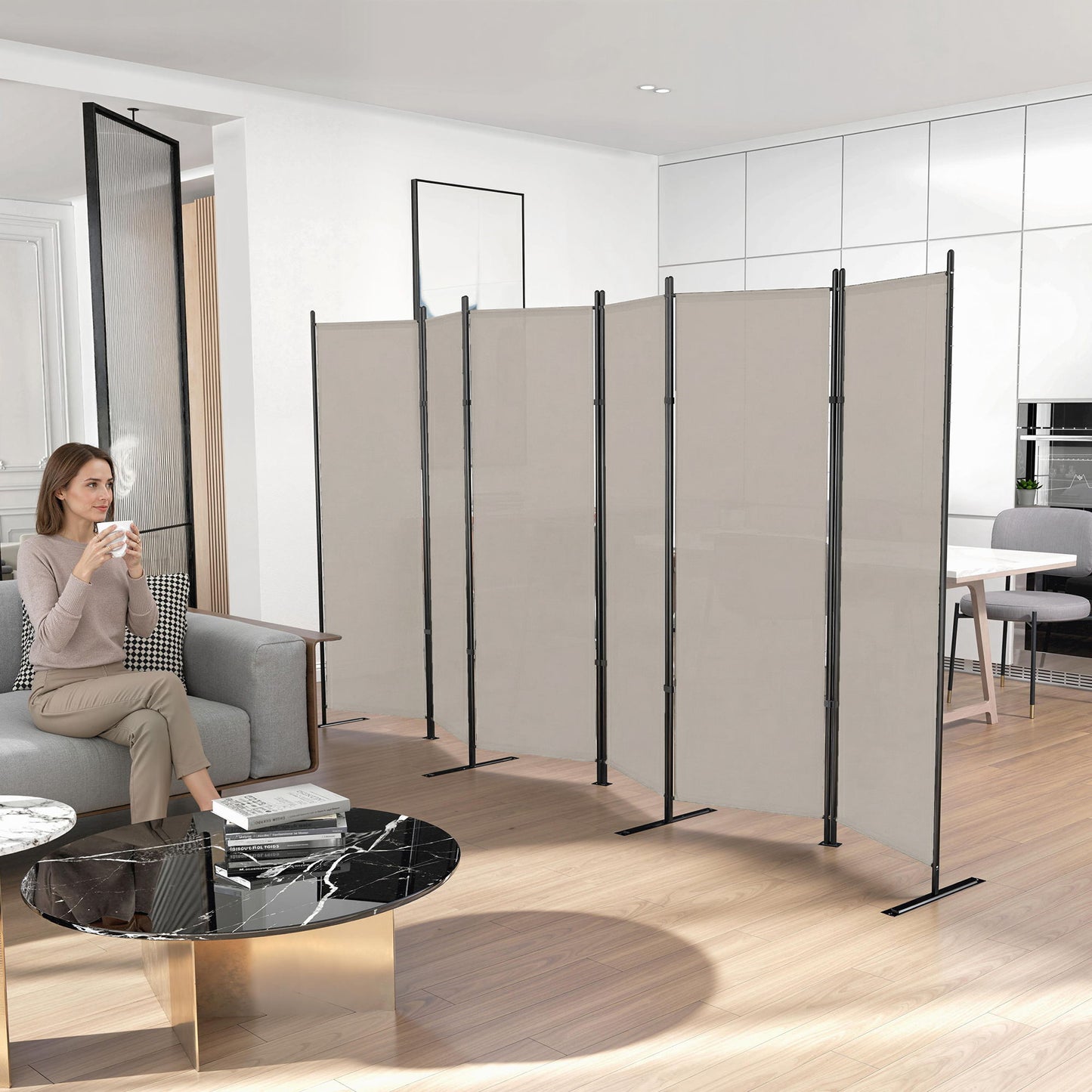 6 Panel Room Divider, 6 Ft Folding Privacy Screen, Portable Freestanding Partition Wall Divider, Beige