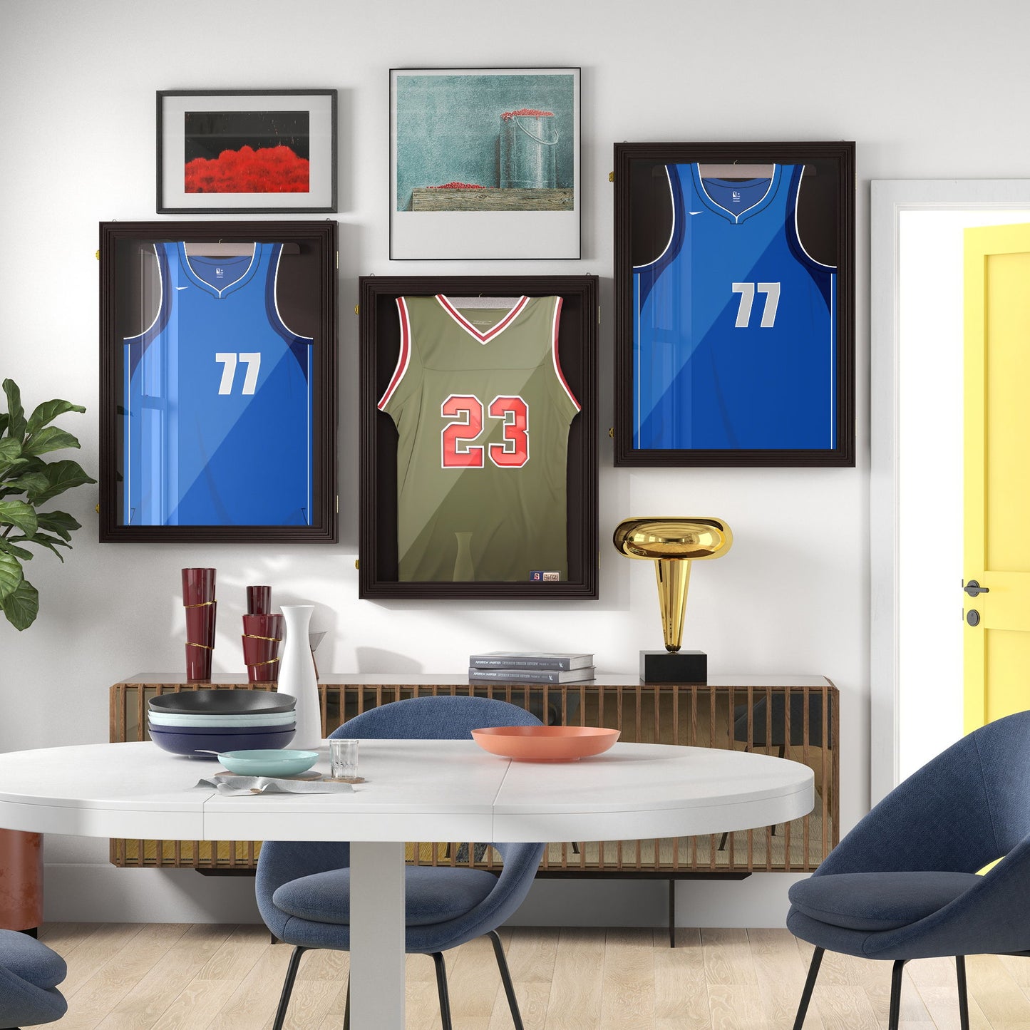 Set of 3 Jersey Display Frame Case, Acrylic Sports Shirt Shadow Box for Basketball Football Baseball, 23.5" x 31.5", Brown