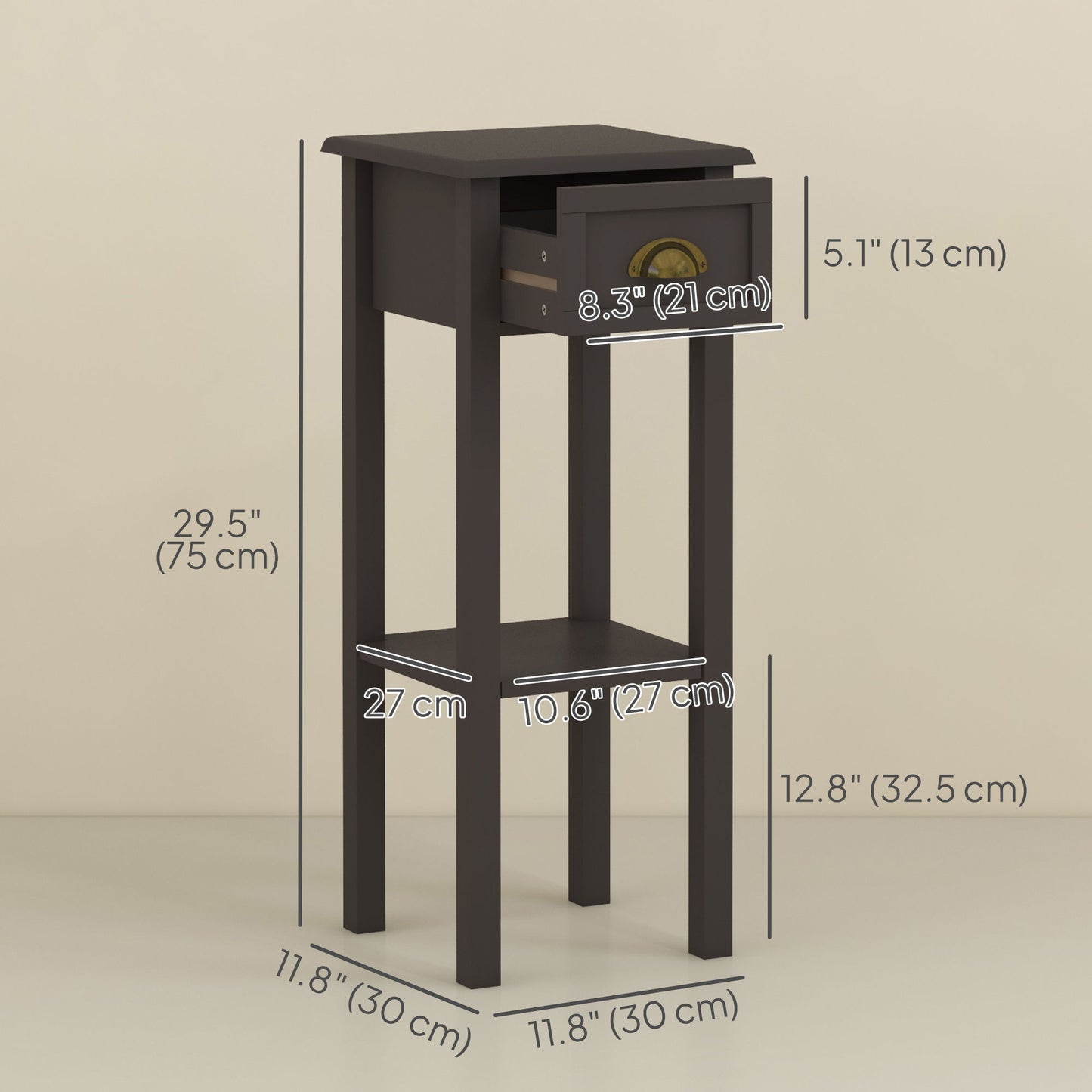 2-Tier Side Table with Drawer and Shelf, End Table for Living Room and Hallway, Coffee