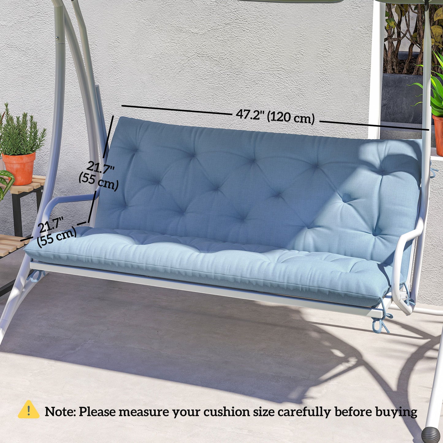 2 Seater Garden Bench Cushion, Soft Thick Outdoor Non-Slip 2 Seater Soft Pad With Backrest for Garden Patio, 47" x 43" x 5", Light Blue