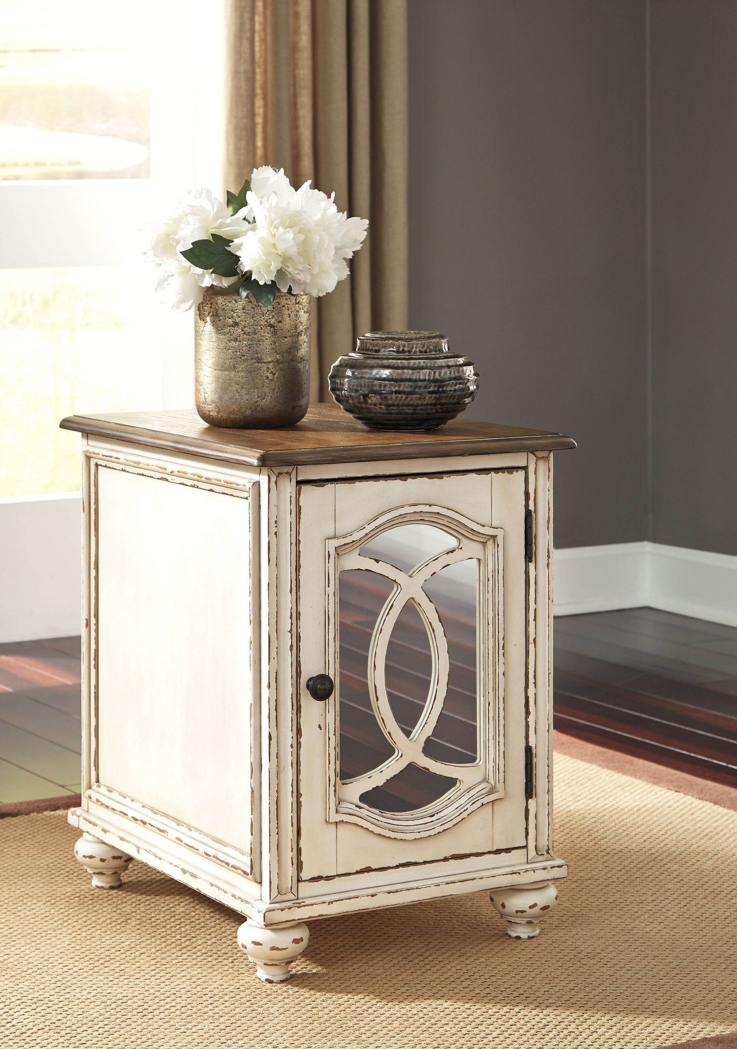 Realyn - White / Brown - Chair Side End Table - Insert Mirror - Forward Furniture