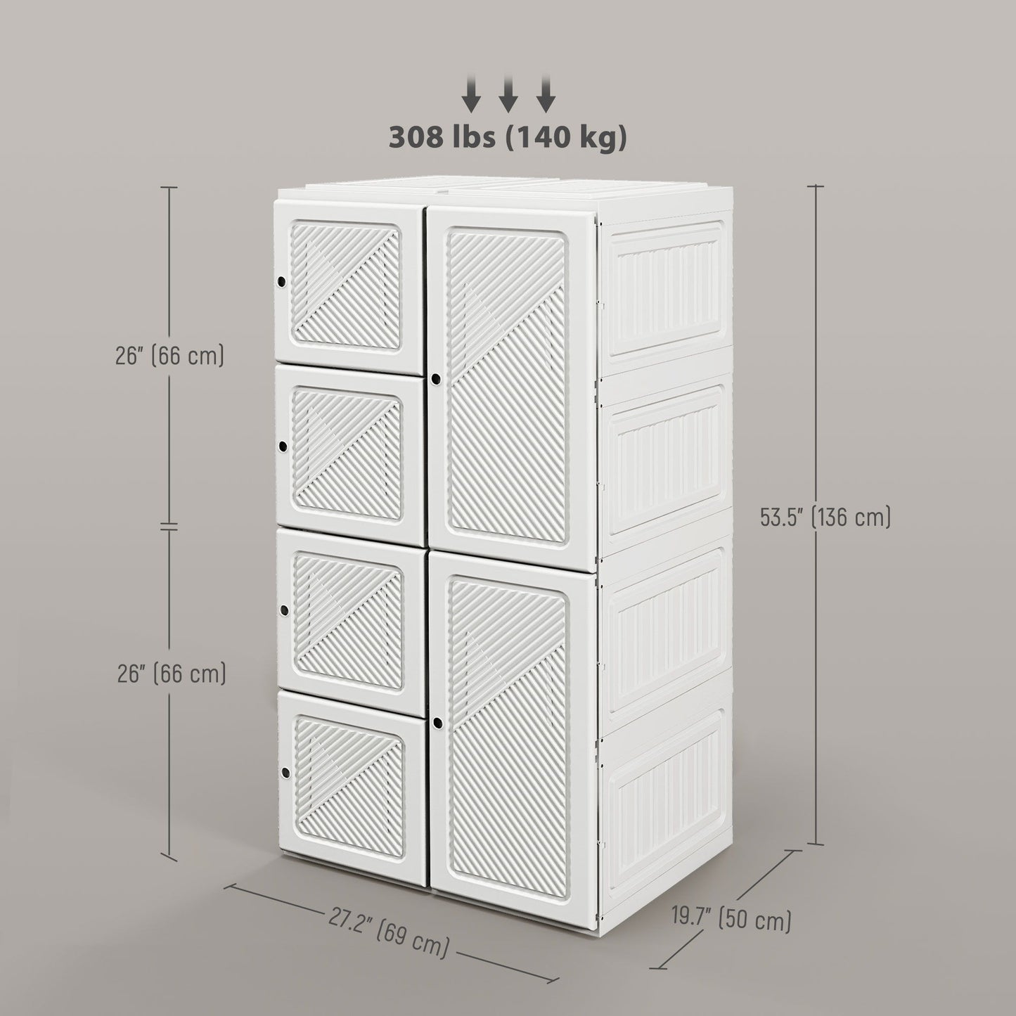 Portable Wardrobe, Foldable Clothes Storage Organzier with 8 Compartments, Magnet Doors, White