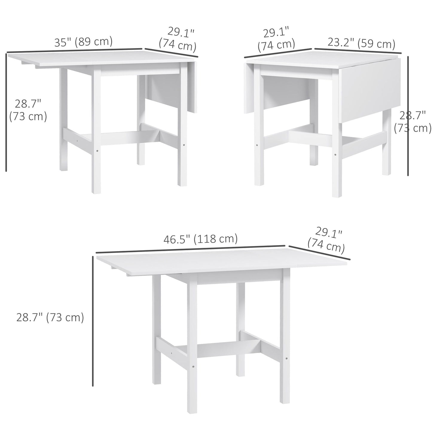 Solid Wood Kitchen Table, Farmhouse Drop Leaf Tables for Small Spaces, Folding Dining Table, for Up to 4 People, White