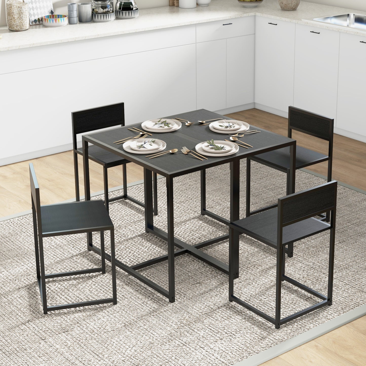 Dining Table Set, Industrial Dining Set for 2, Kitchen Table and Chairs for Small Space, Dining Room Table with Chairs