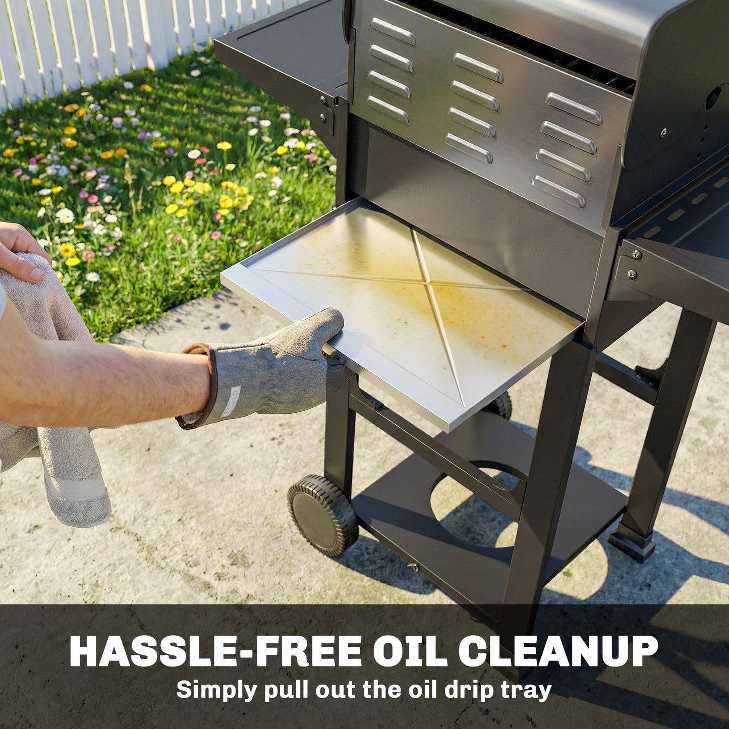 2 Burner Propane Gas Grill with Wheels, 18,400 BTU Portable BBQ Grill with Foldable Side Shelves, Warming Rack, Black