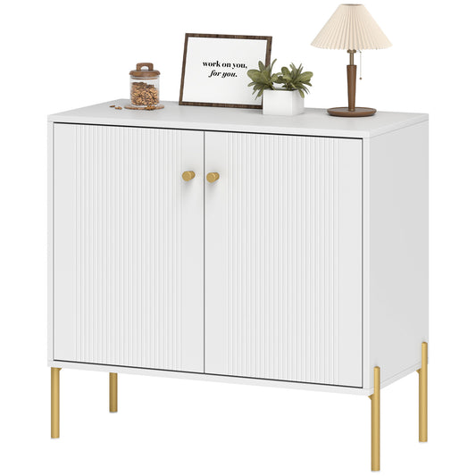 Coffee Bar Buffet Cabinet with Fluted Doors - White