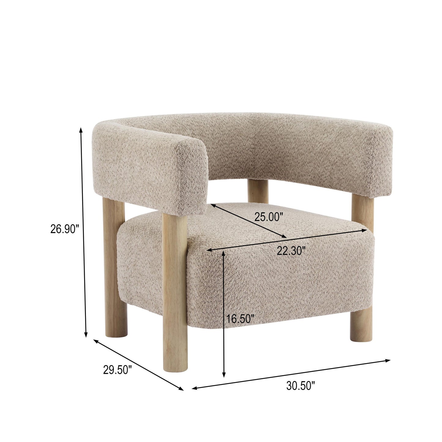 Cozy Accent Armchair with Spring Bag Seat Cushion, Single Lounge Sofa for Bedroom, 30.5" L x 29.5" W x 27" H, Natural Wood+Wheat