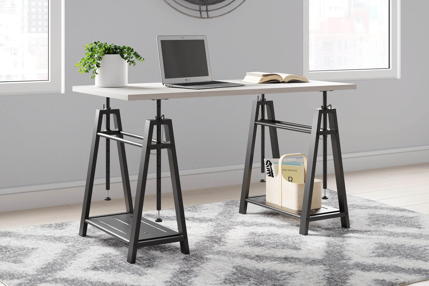 Bayflynn - White / Black - Adjustable Height Desk - Forward Furniture