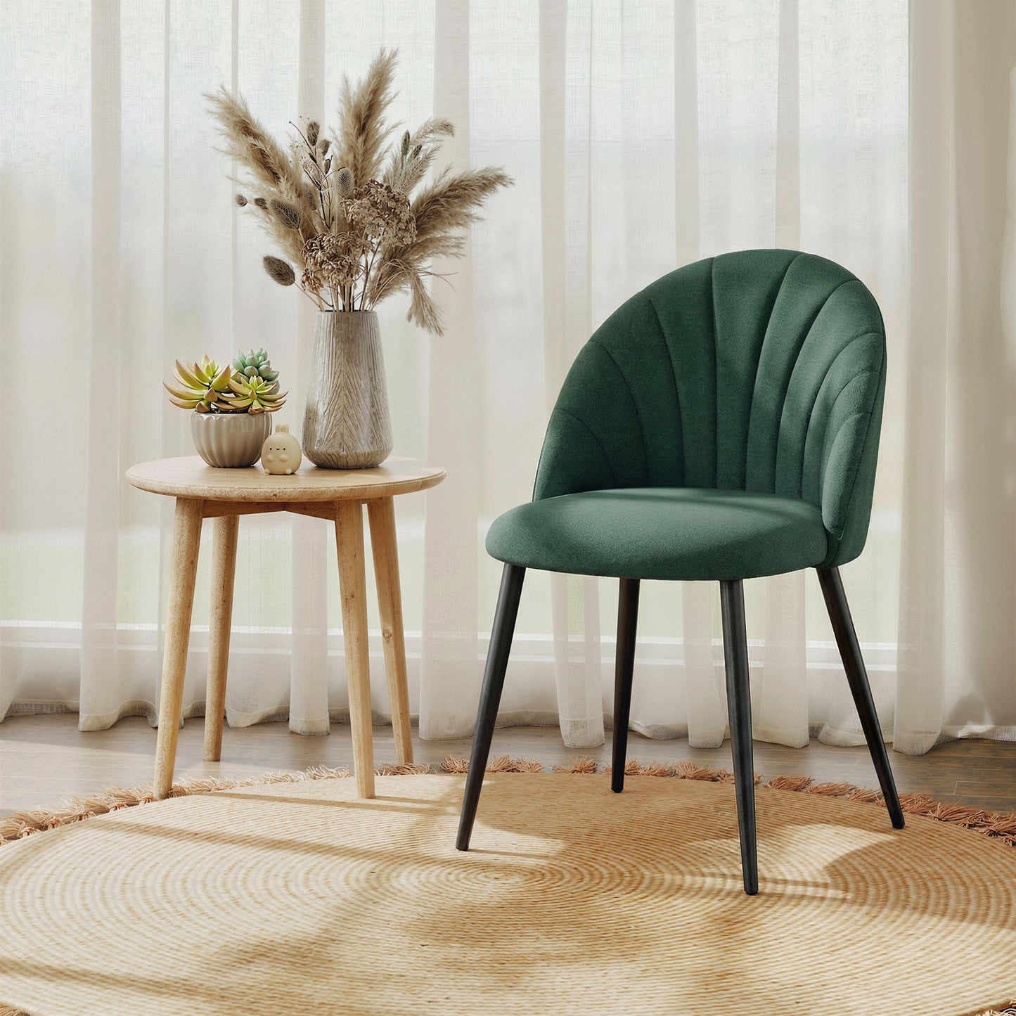 Modern Dining Chairs Set of 4, Upholstered Dining Room Chairs with Metal Legs, Shell Backrest, Padded Seat, Green