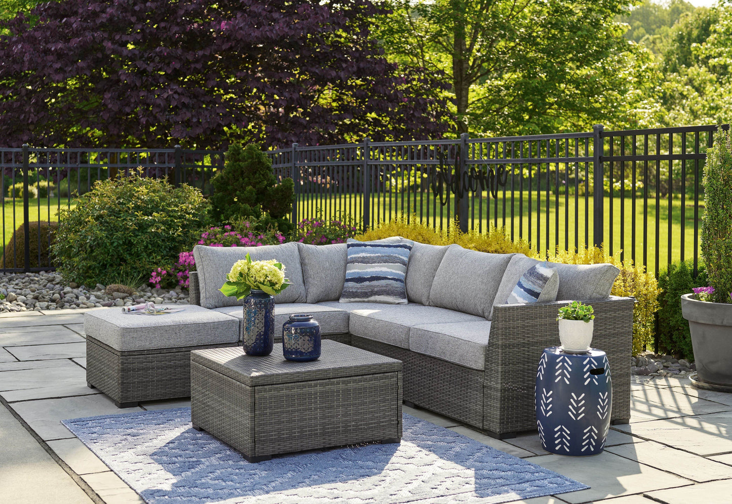 Petal Road - Gray - Loveseat Sectional, Ottoman, Table Set (Set of 4) - Forward Furniture