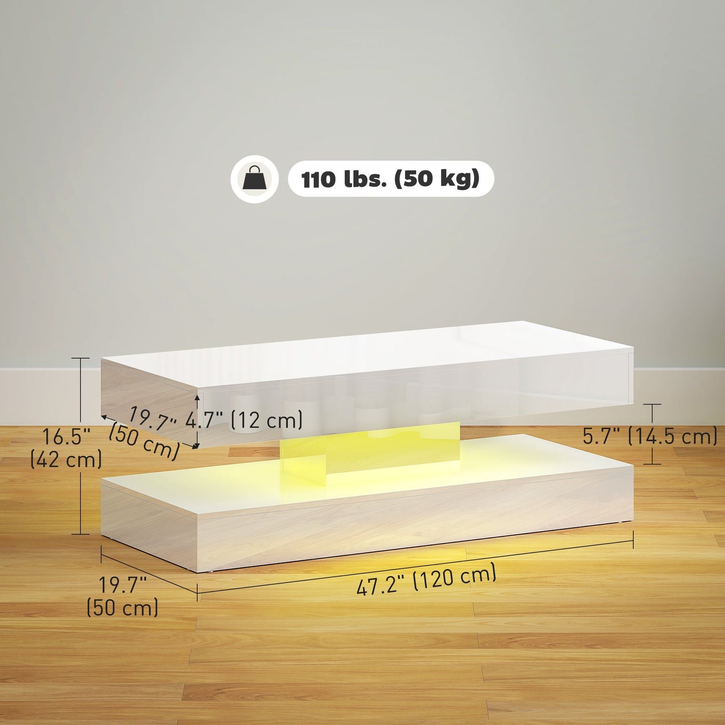 LED Coffee Table with 2 Drawers - High Gloss White
