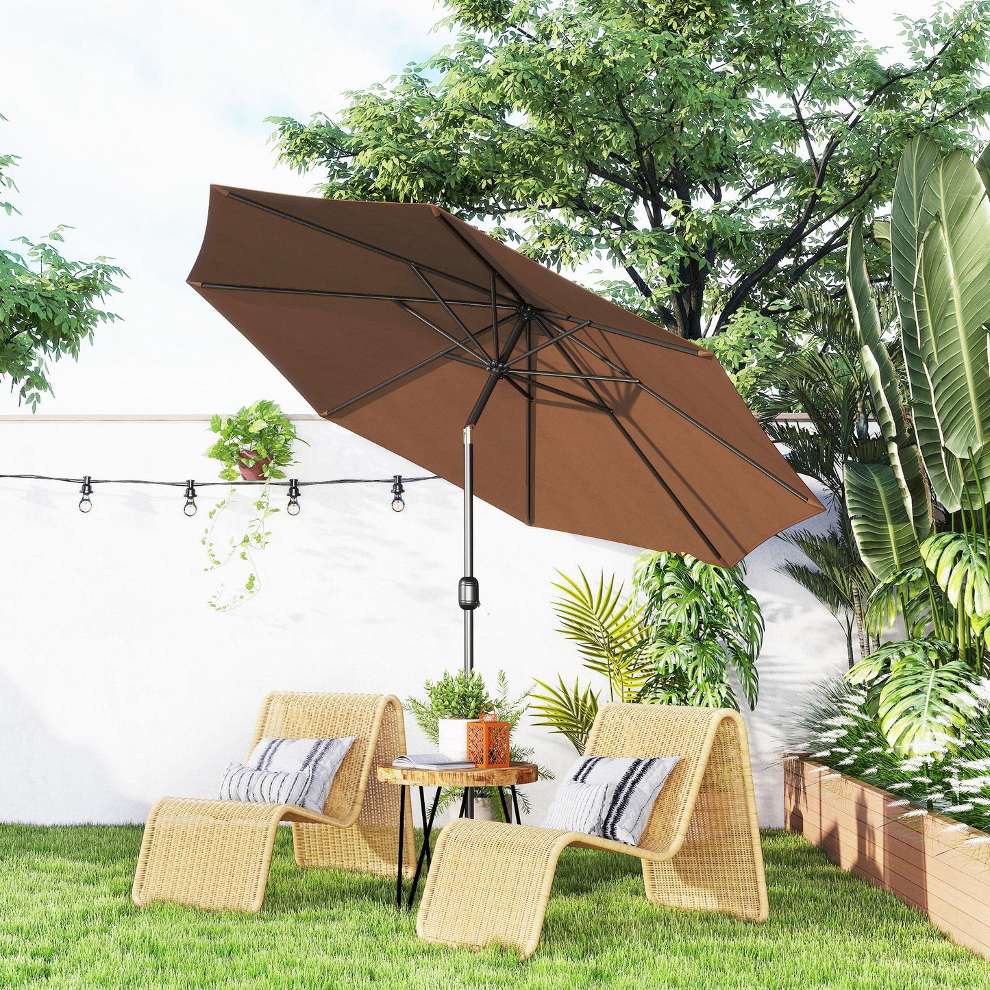 10' x 8' Round Market Umbrella, Patio Umbrella with Crank Handle and Tilt, Outdoor Parasol for Garden, Bench, Lawn, Coffee