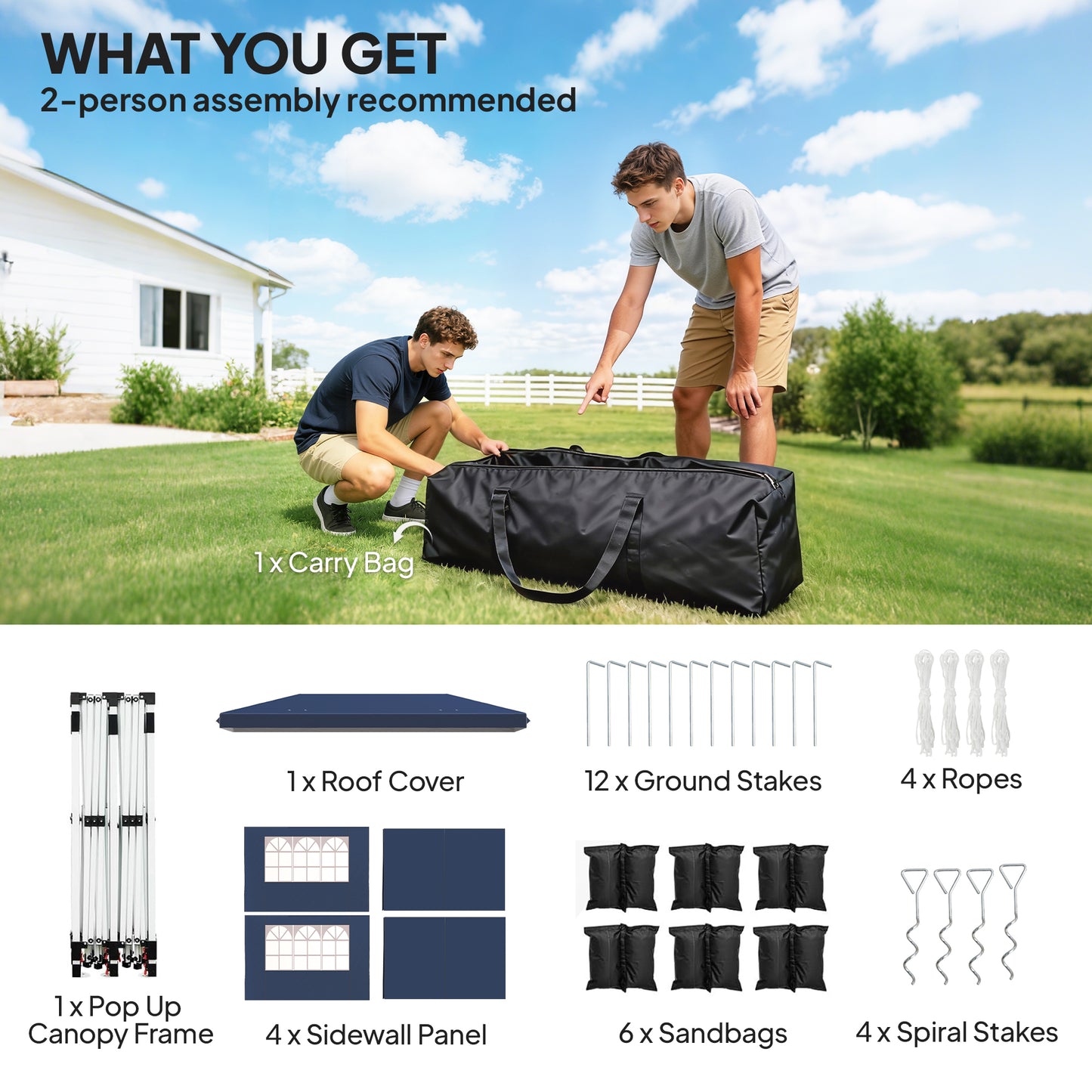 10 x 20 ft Pop Up Canopy Tent with Reflective Strips, UPF 50+ Easy up Instant Canopy with 6 Sandbags, Dark Blue