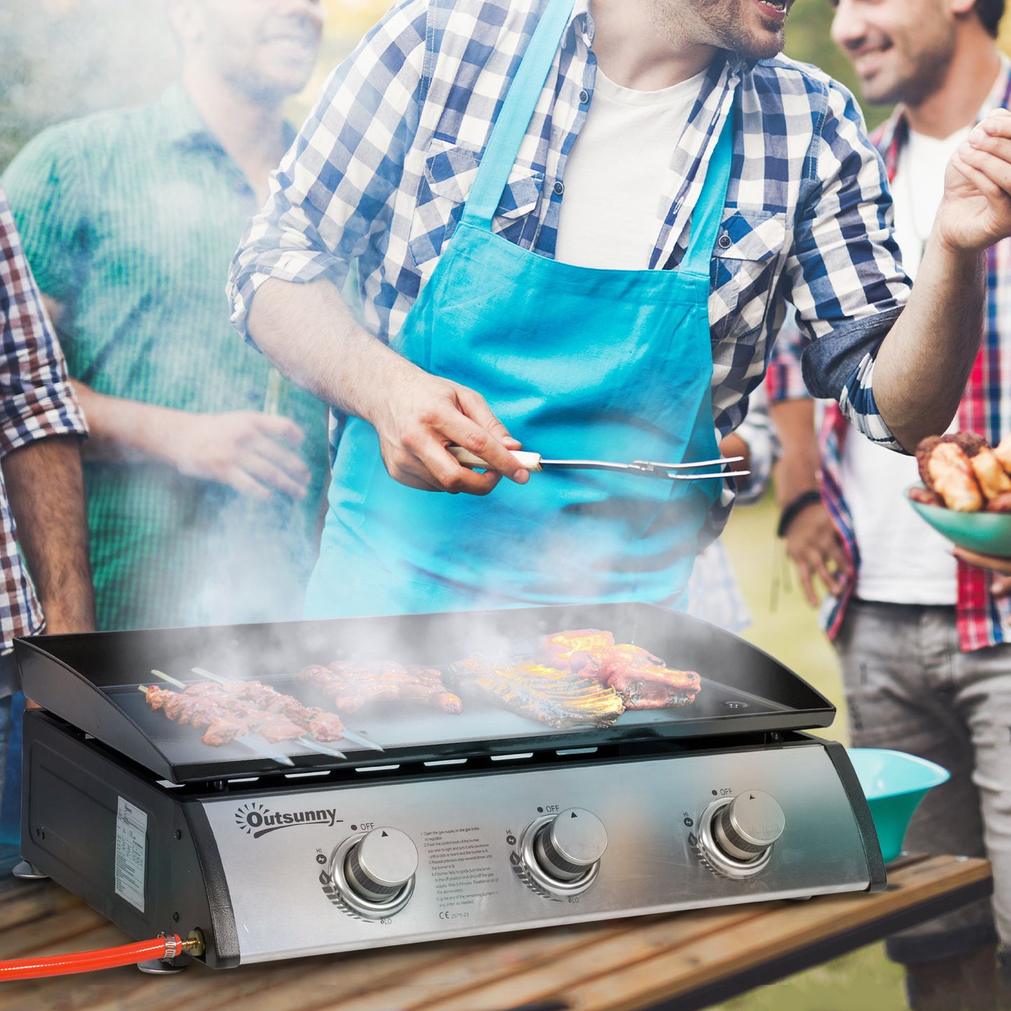 3 Burner Liquefied Gas Grill, Portable Tabletop BBQ Grill, for Camping, Picnic, Silver