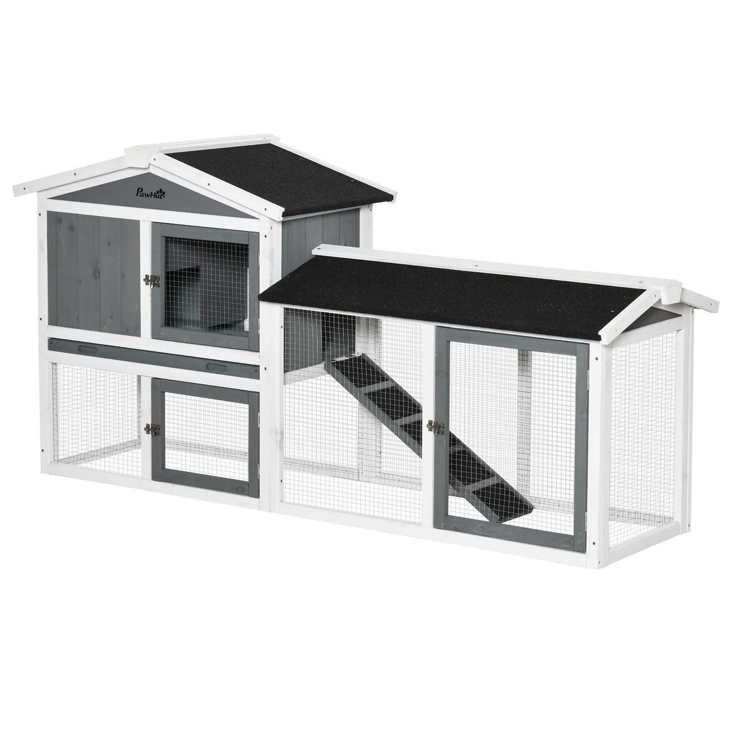 69"L Wooden Rabbit Hutch Pet Playpen Bunny House Enclosure with Run Box, Slide-out Tray, Ramp, White
